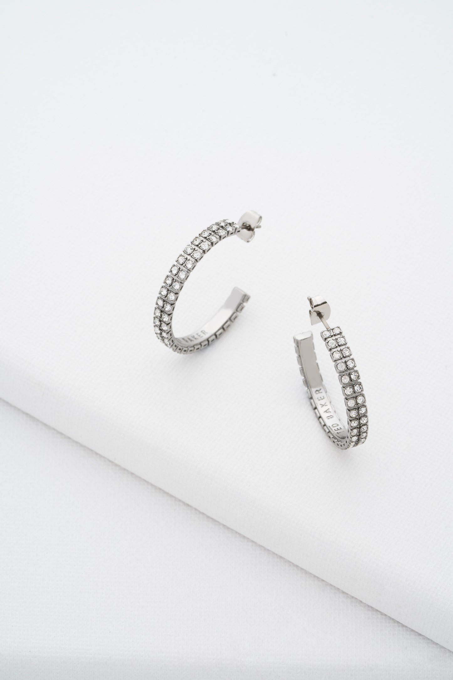 Ted Baker Medium Double Crystal Hoop Earrings SILVER