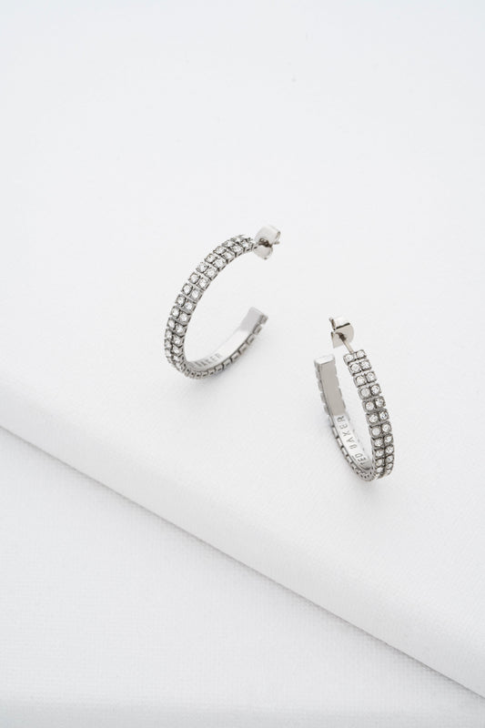 Ted Baker Medium Double Crystal Hoop Earrings SILVER