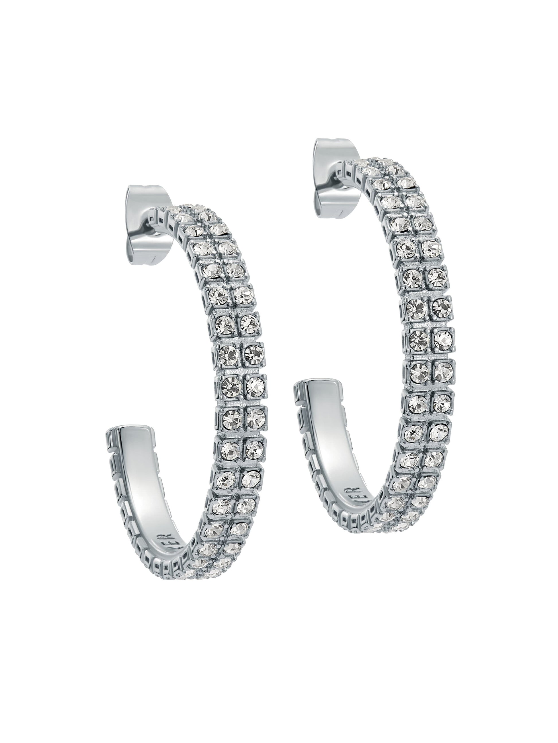 Ted Baker Medium Double Crystal Hoop Earrings SILVER