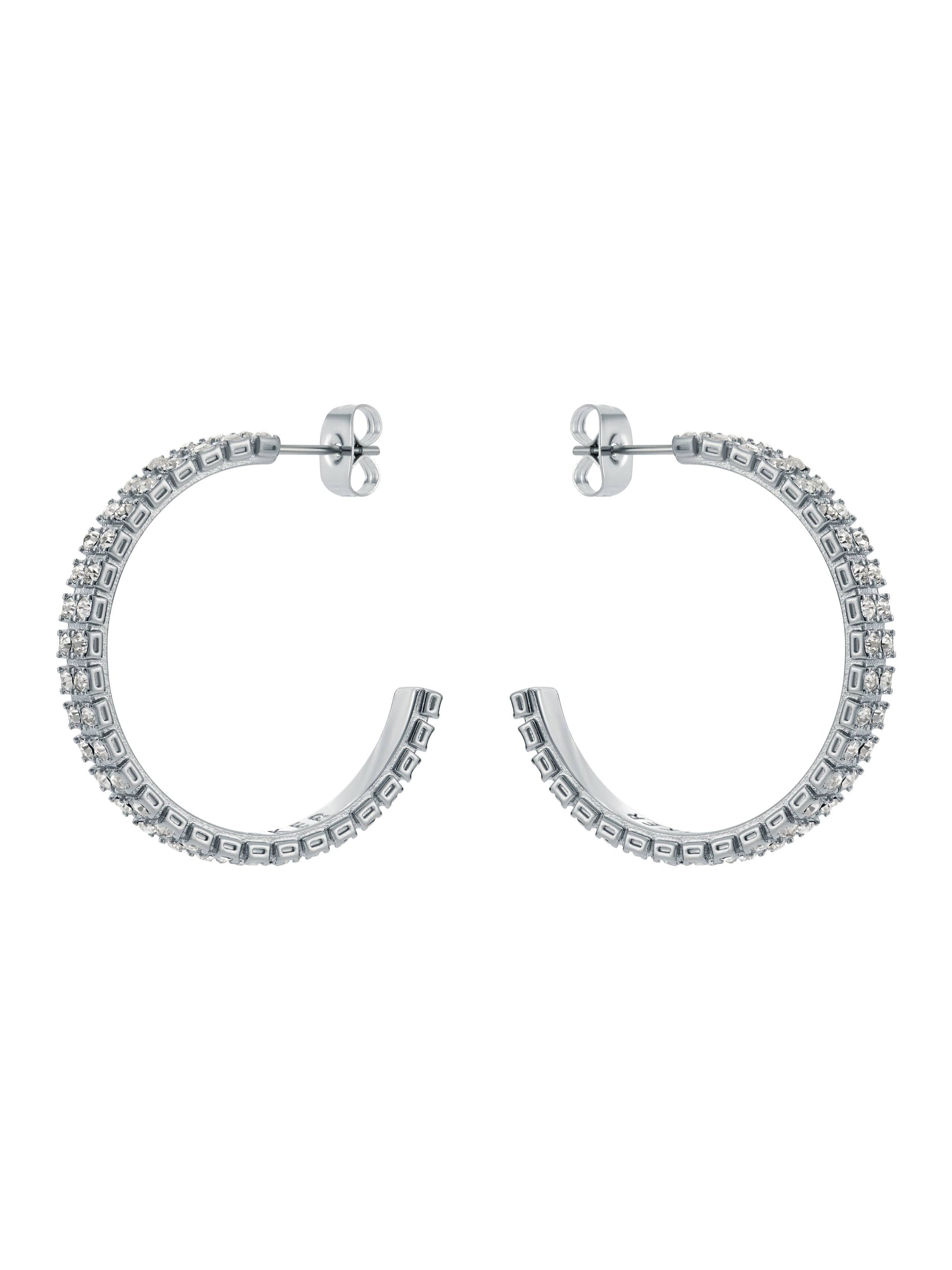 Ted Baker Medium Double Crystal Hoop Earrings SILVER
