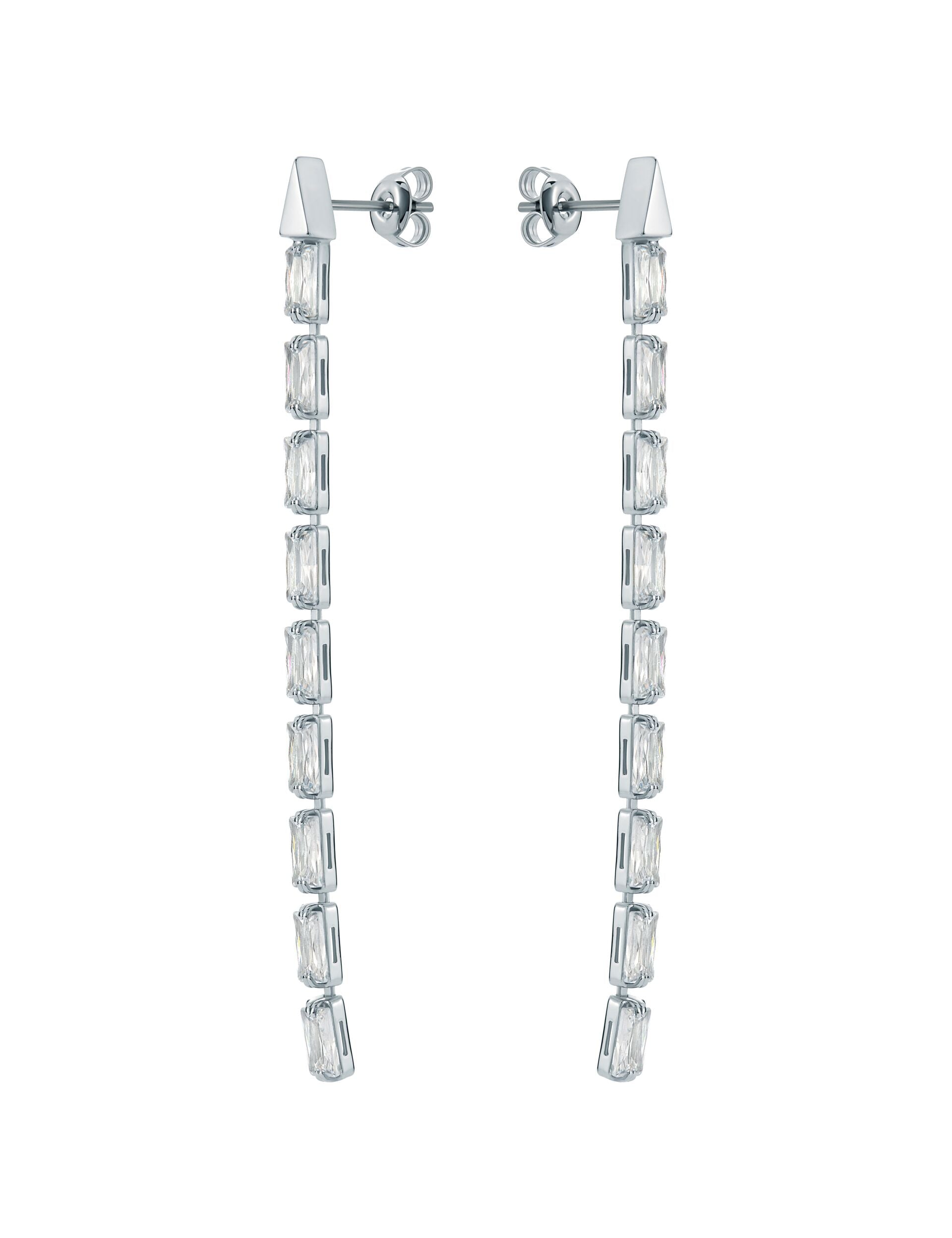 Ted Baker ISALIE - Baguette Crystal Long Drop Earrings SILVER