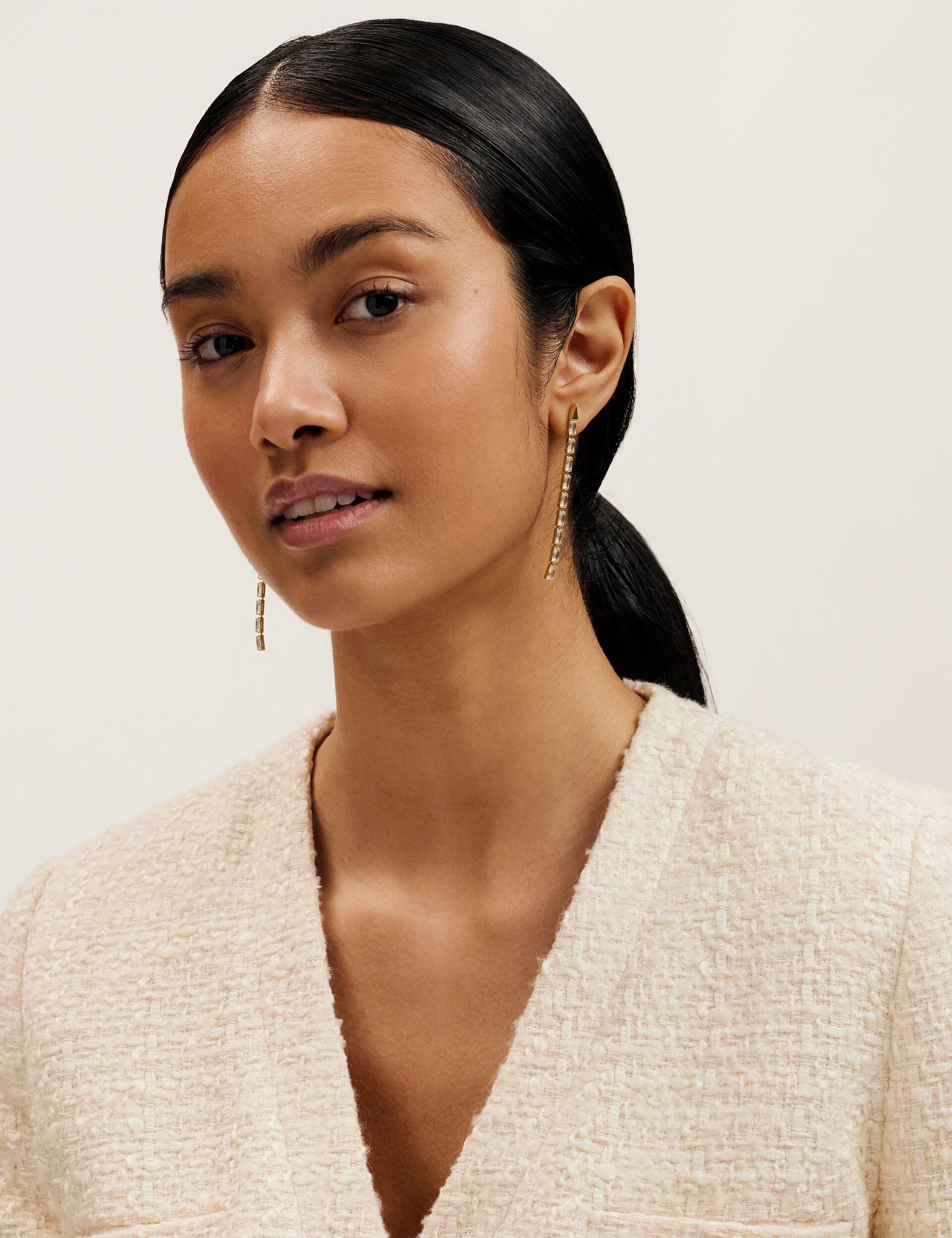 Ted Baker ISALIE - Baguette Crystal Long Drop Earrings GOLD