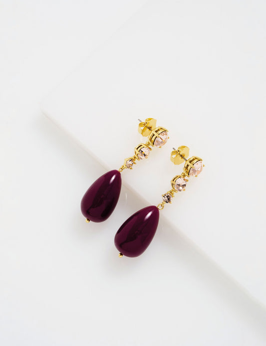 Ted Baker PEARSTI Statement Pendant Crystal Drop Earrings in Plum GOLD PLUM