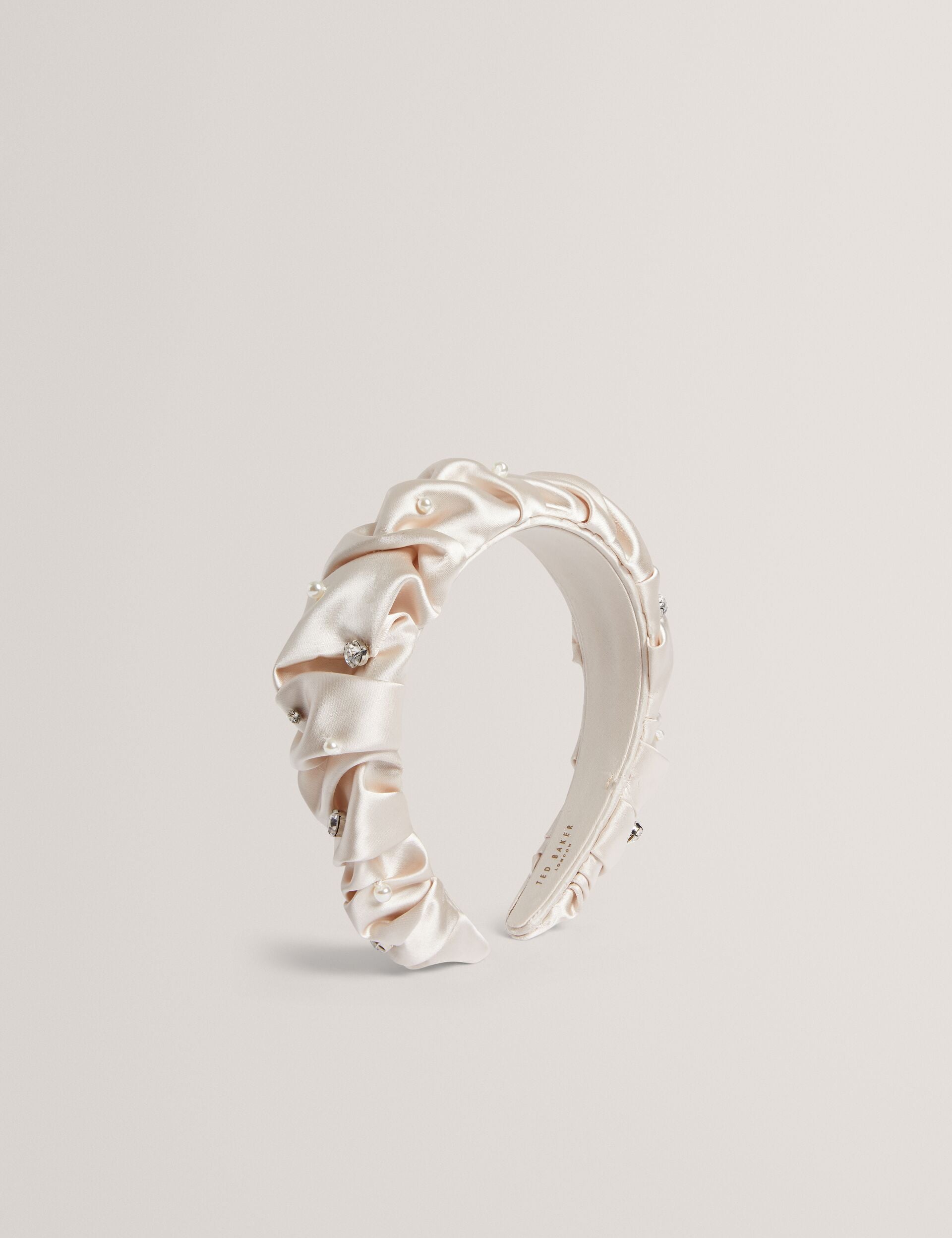 Ted Baker MELLSI - Rhinestone Ruched Satin Headband CREAM