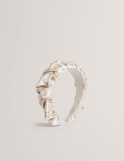 Ted Baker MELLSI - Rhinestone Ruched Satin Headband CREAM