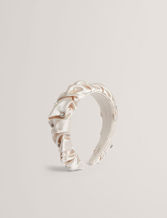 Ted Baker MELLSI - Rhinestone Ruched Satin Headband CREAM