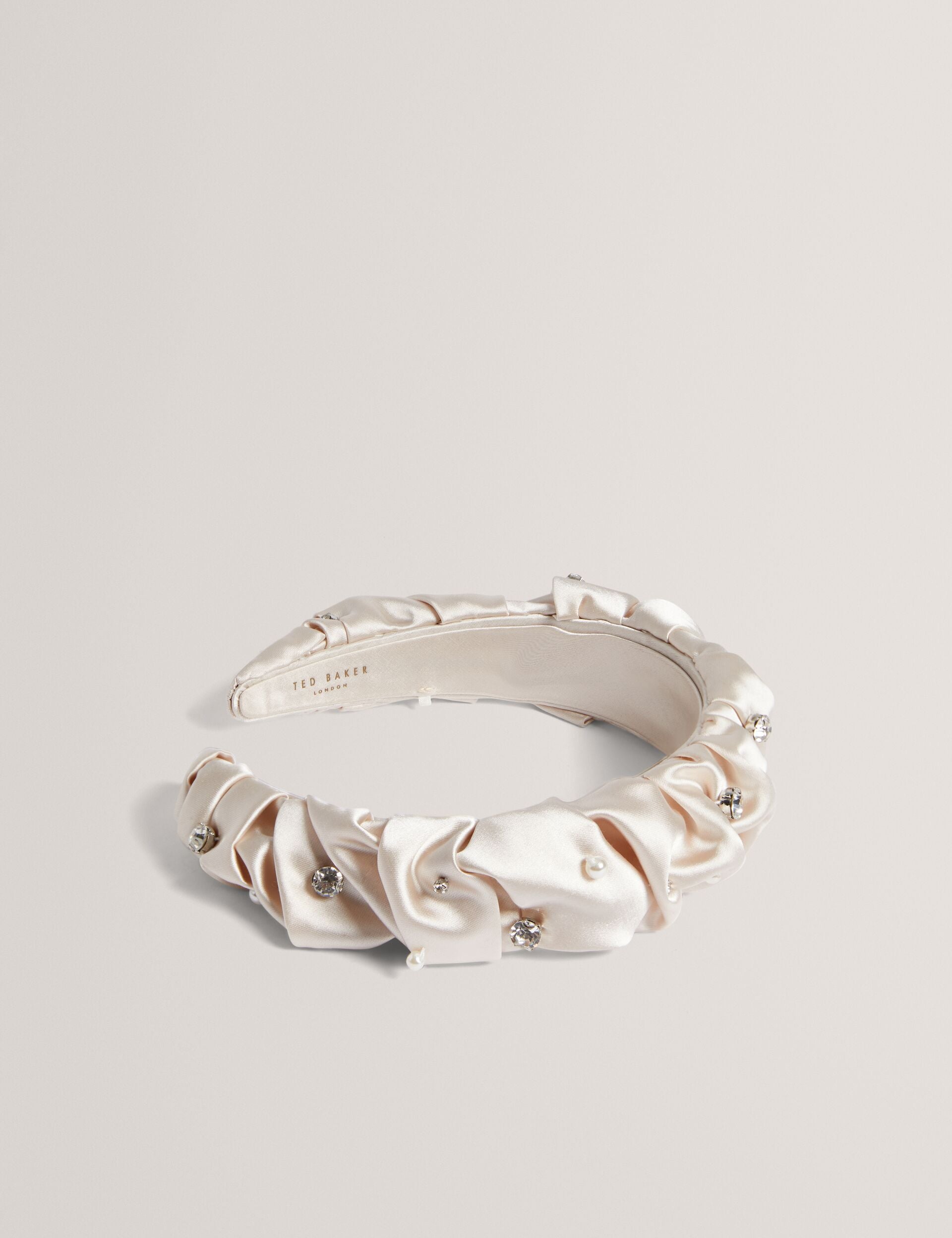 Ted Baker MELLSI - Rhinestone Ruched Satin Headband CREAM