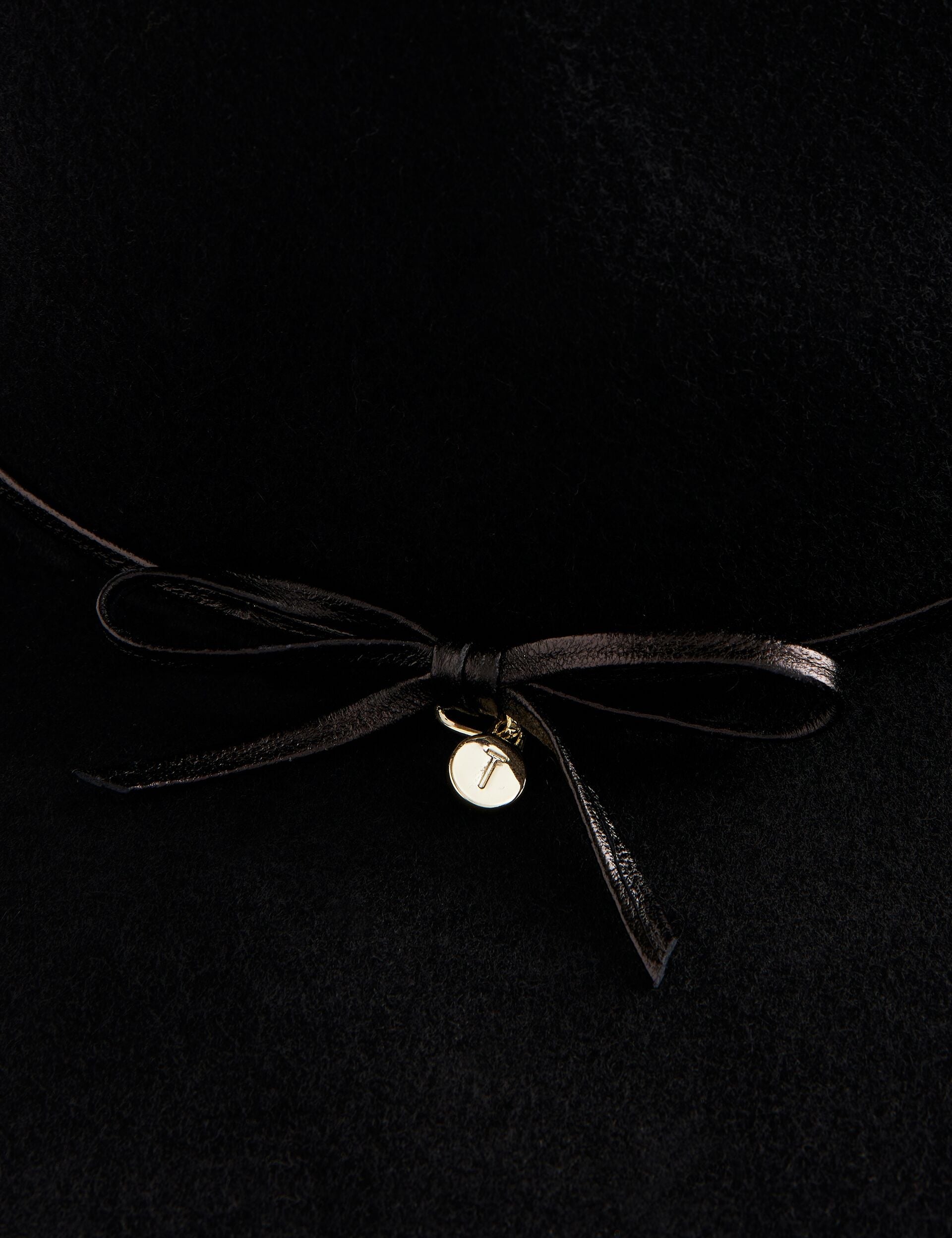 Ted Baker ABBIIIO - Bow Detail Pure Wool Fedora Hat BLACK