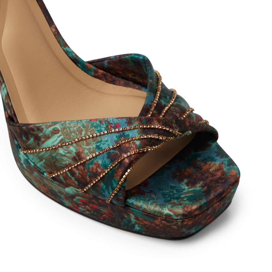 Ted Baker MADDY RUCHE - Printed Satin Block Heeled Sandals OLIVE
