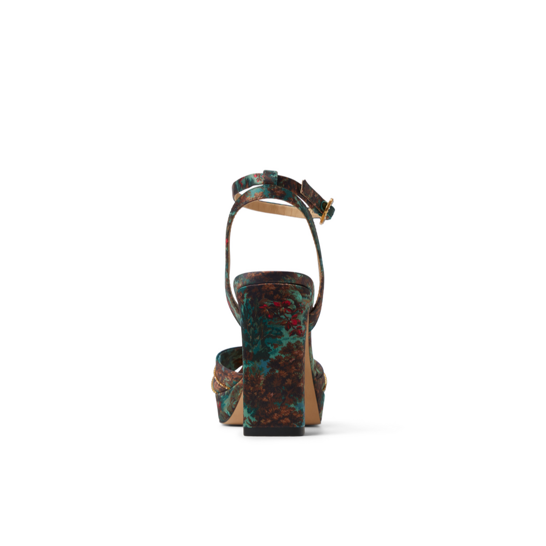 Ted Baker MADDY RUCHE - Printed Satin Block Heeled Sandals OLIVE