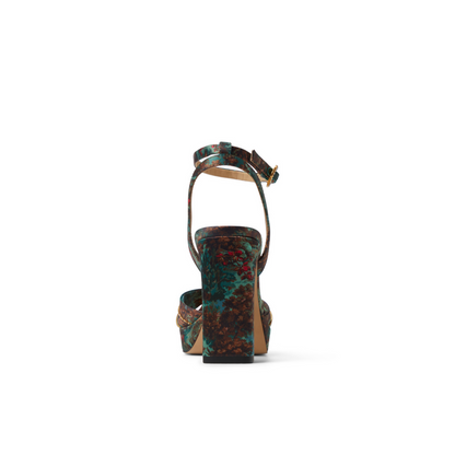 Ted Baker MADDY RUCHE - Printed Satin Block Heeled Sandals OLIVE