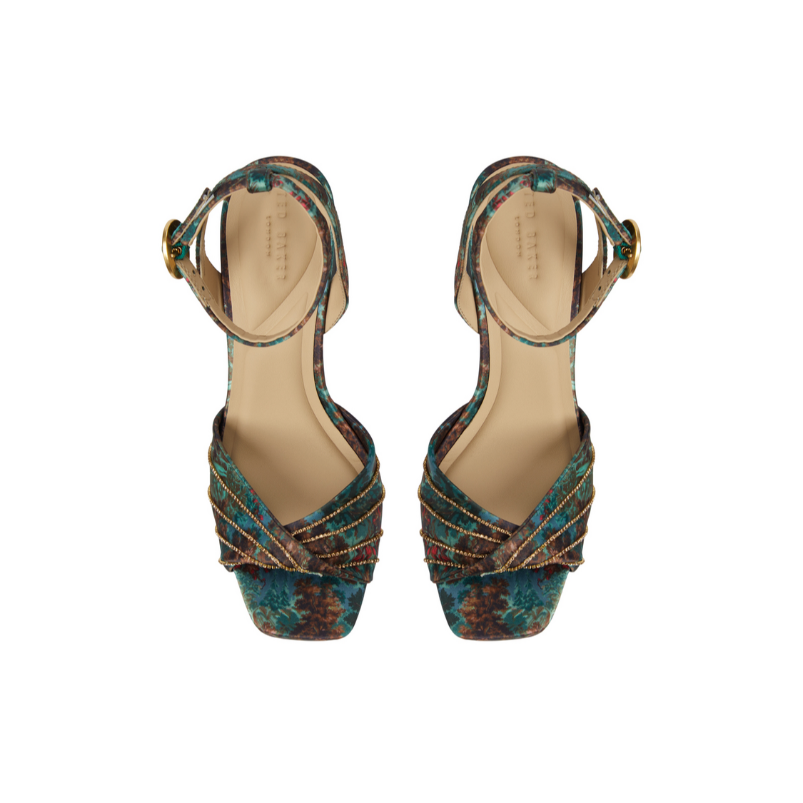 Ted Baker MADDY RUCHE - Printed Satin Block Heeled Sandals OLIVE