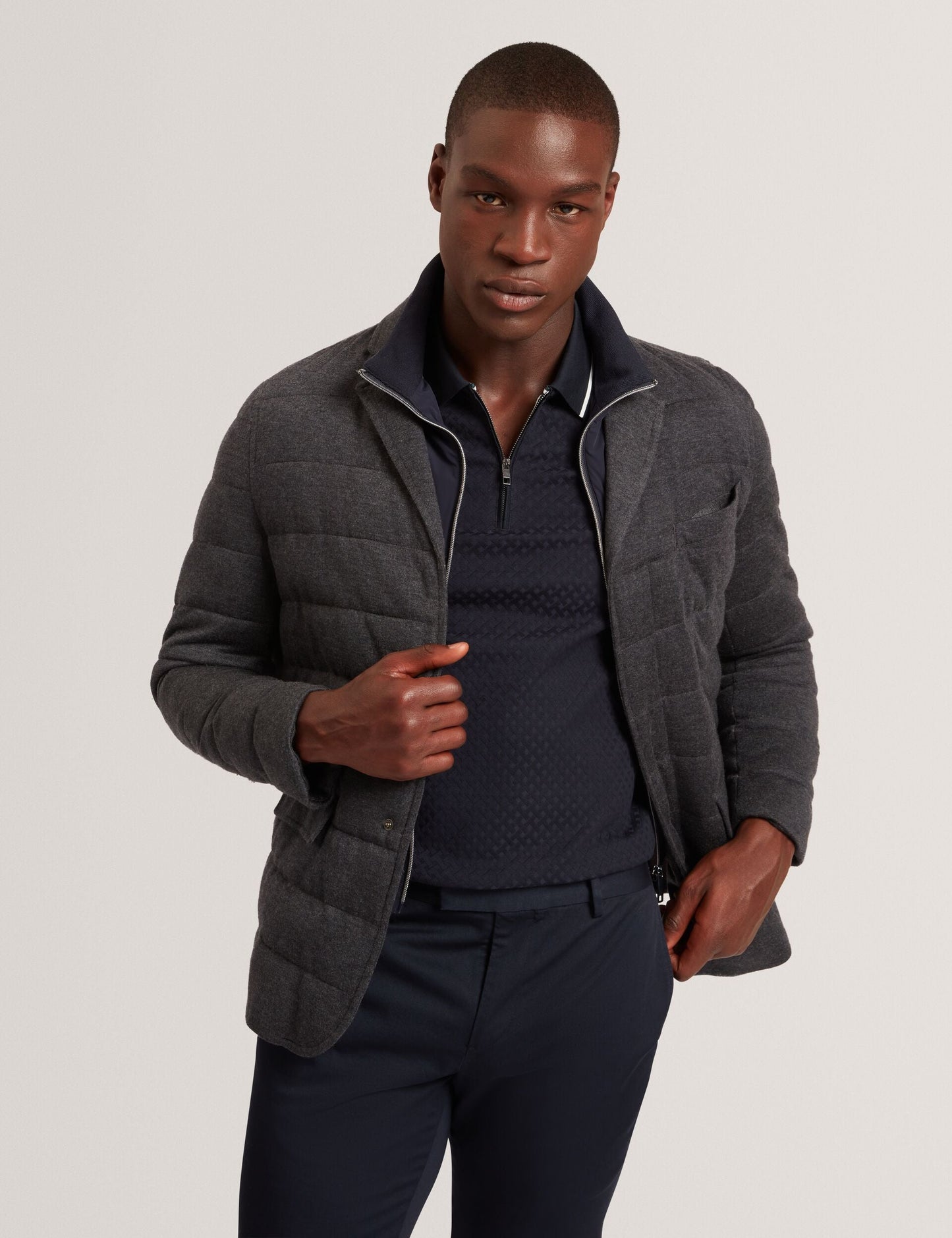 Ted Baker GEROME Quilted Blazer With High Neck Liner CHARCOAL
