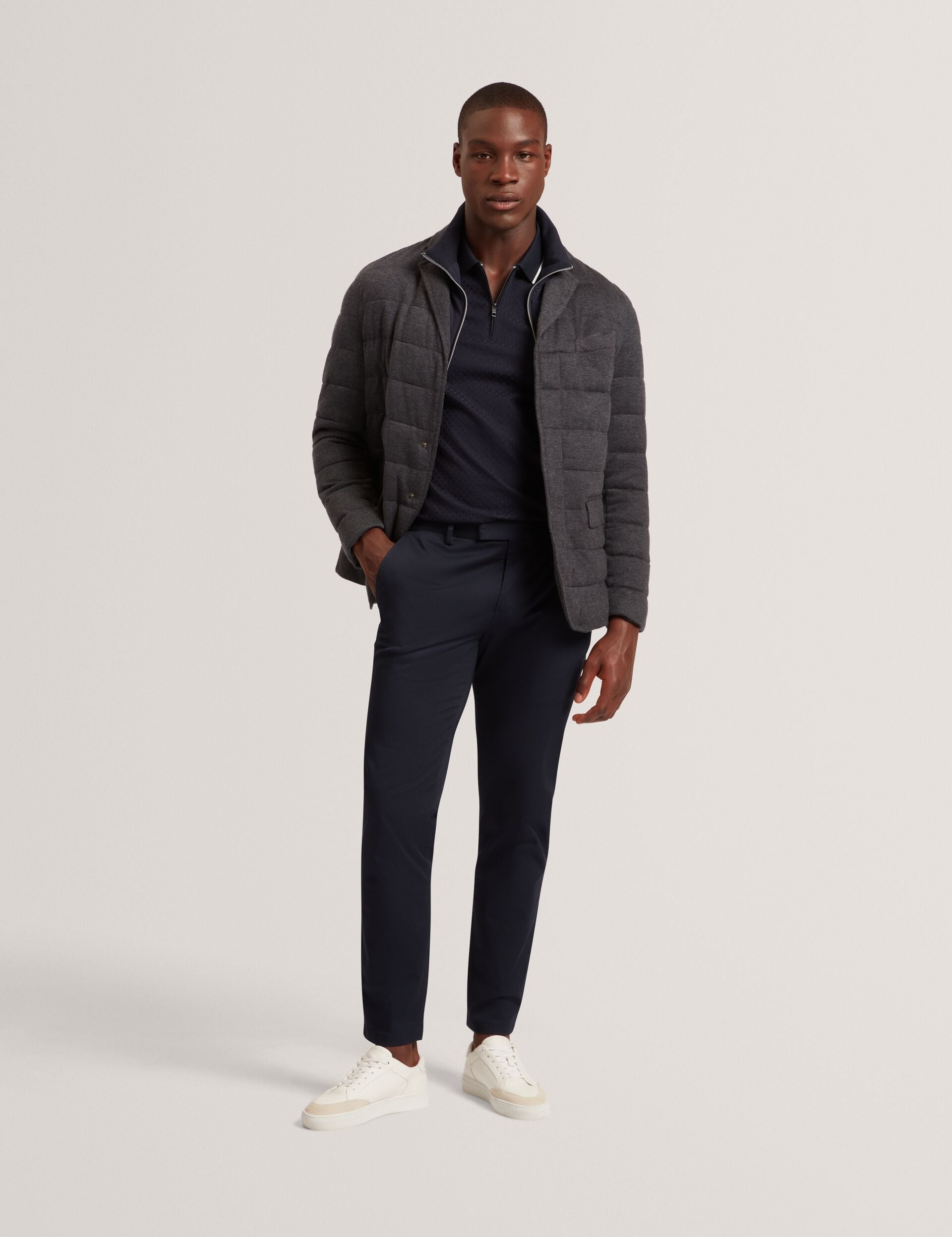Ted Baker GEROME Quilted Blazer With High Neck Liner CHARCOAL
