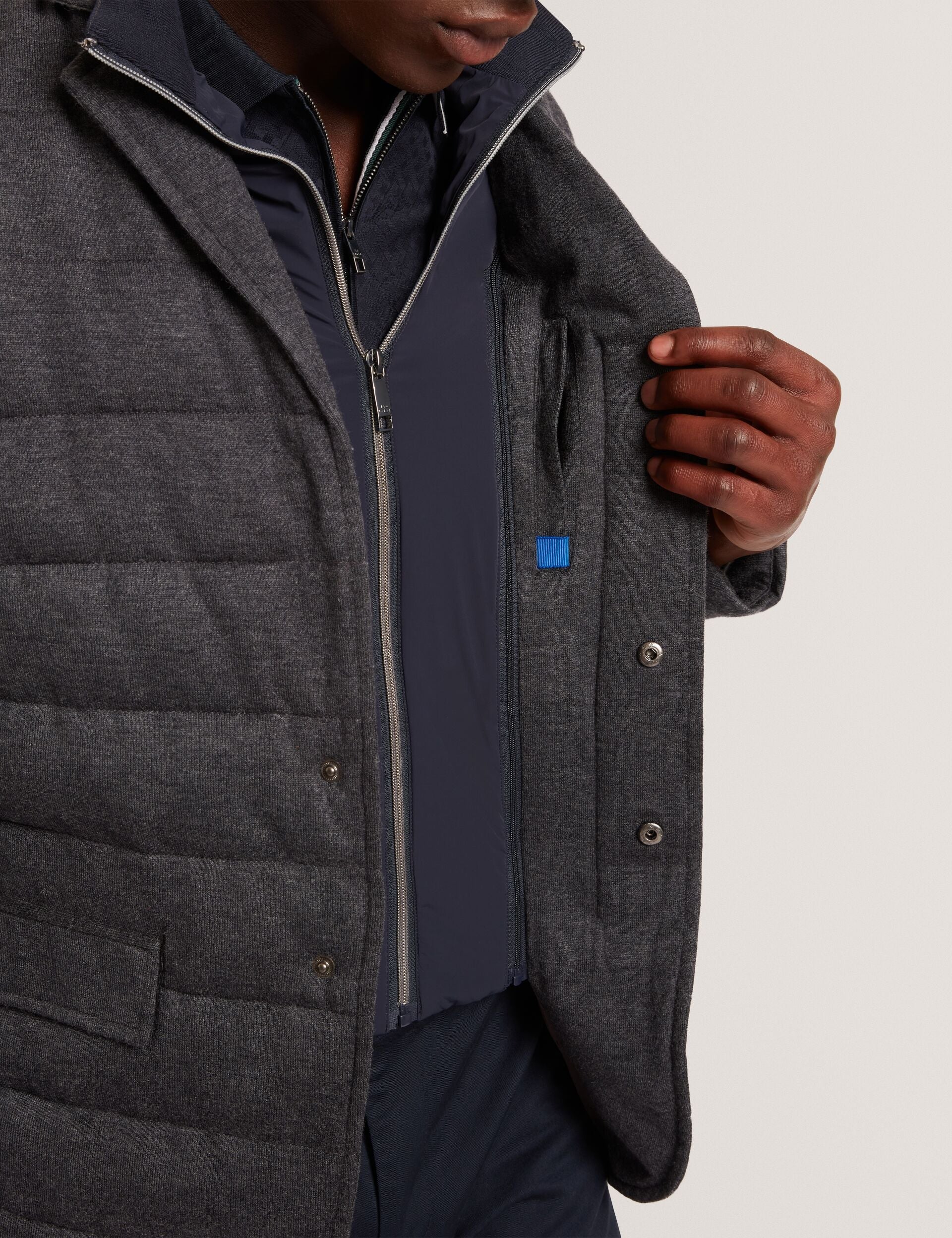 Ted Baker GEROME Quilted Blazer With High Neck Liner CHARCOAL
