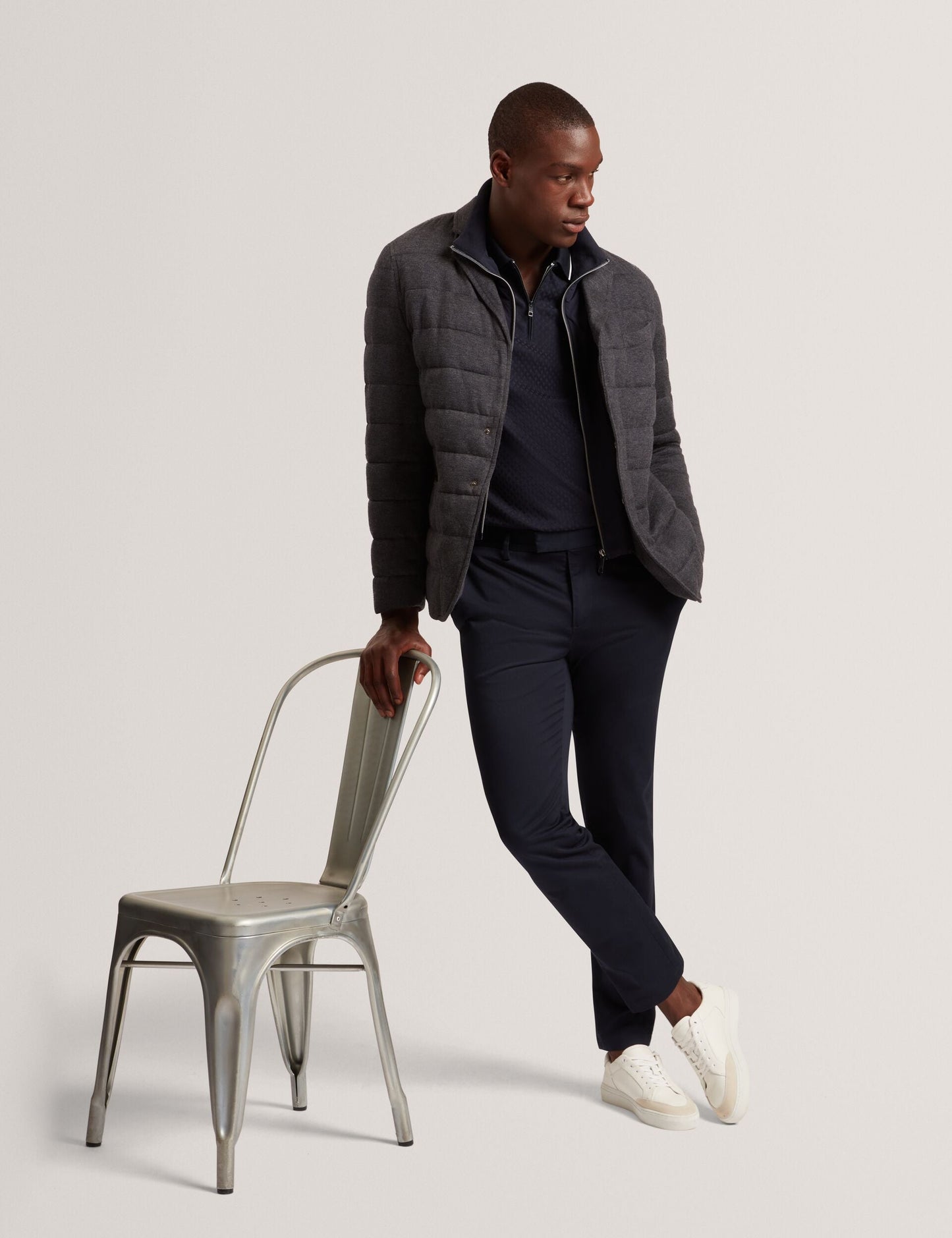 Ted Baker GEROME Quilted Blazer With High Neck Liner CHARCOAL