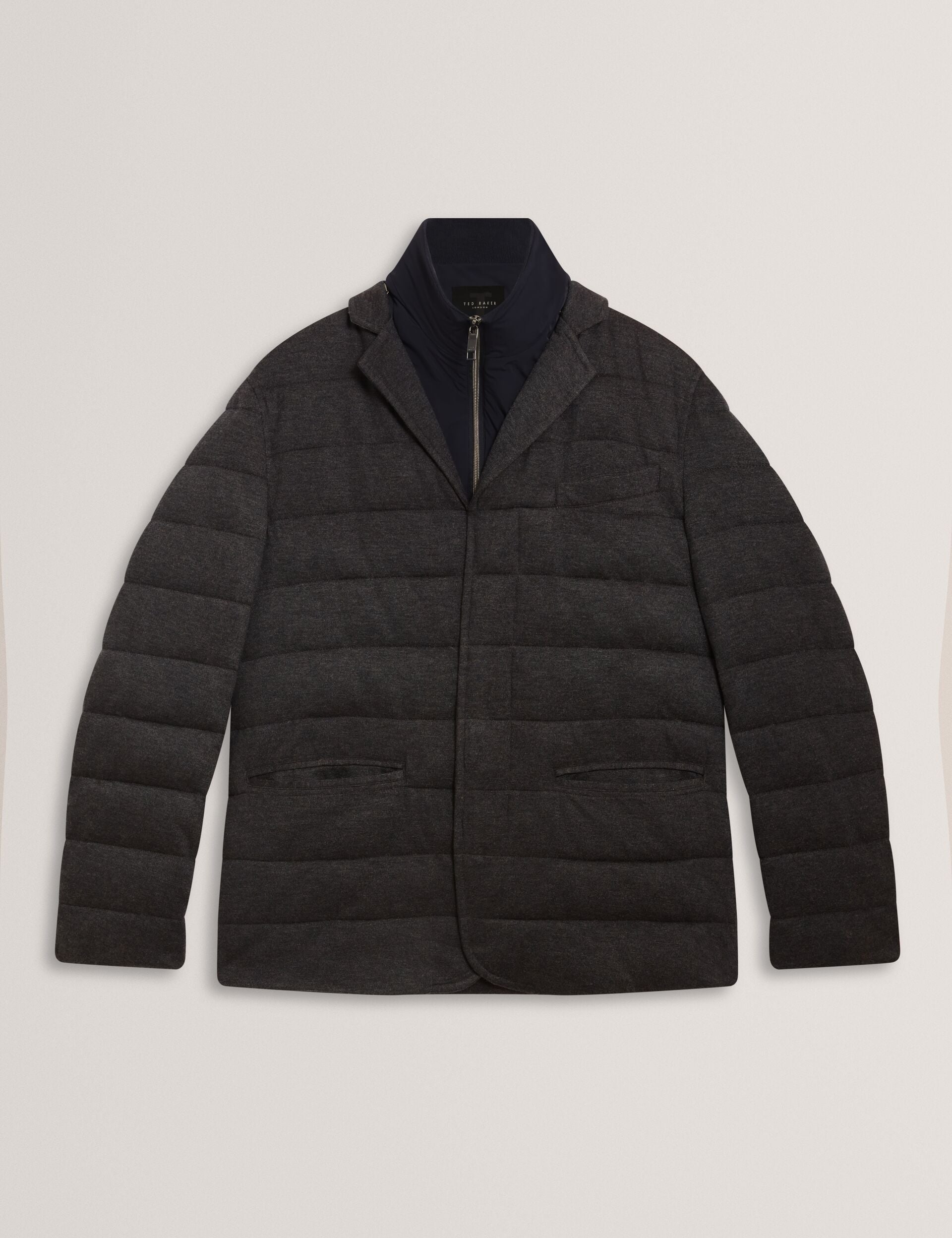 Ted Baker GEROME Quilted Blazer With High Neck Liner CHARCOAL