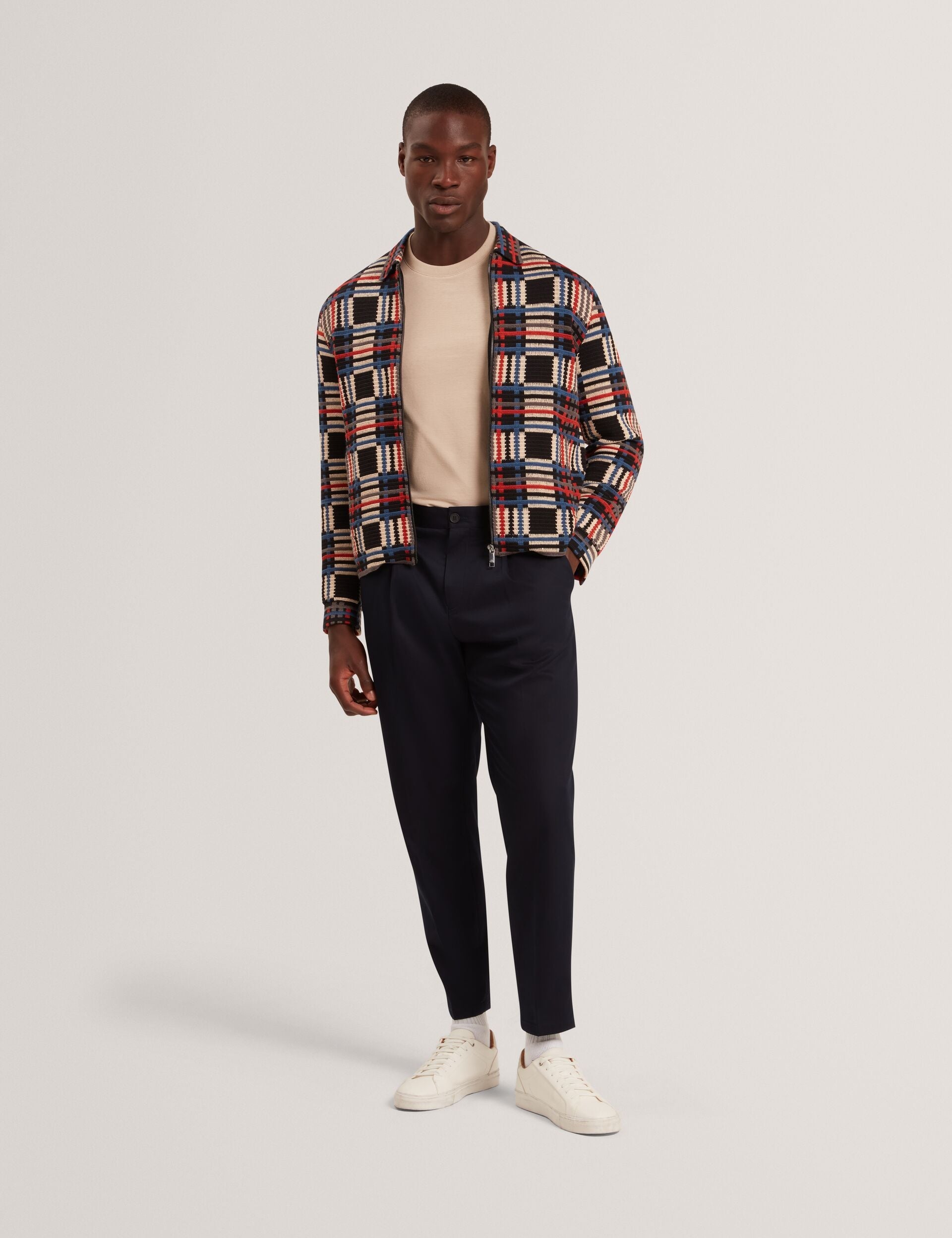 Ted Baker HENREIN Pure Cotton Patchwork Knit Zip Jacket MULTICOLOUR
