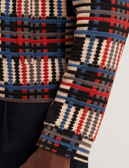 Ted Baker HENREIN Pure Cotton Patchwork Knit Zip Jacket MULTICOLOUR