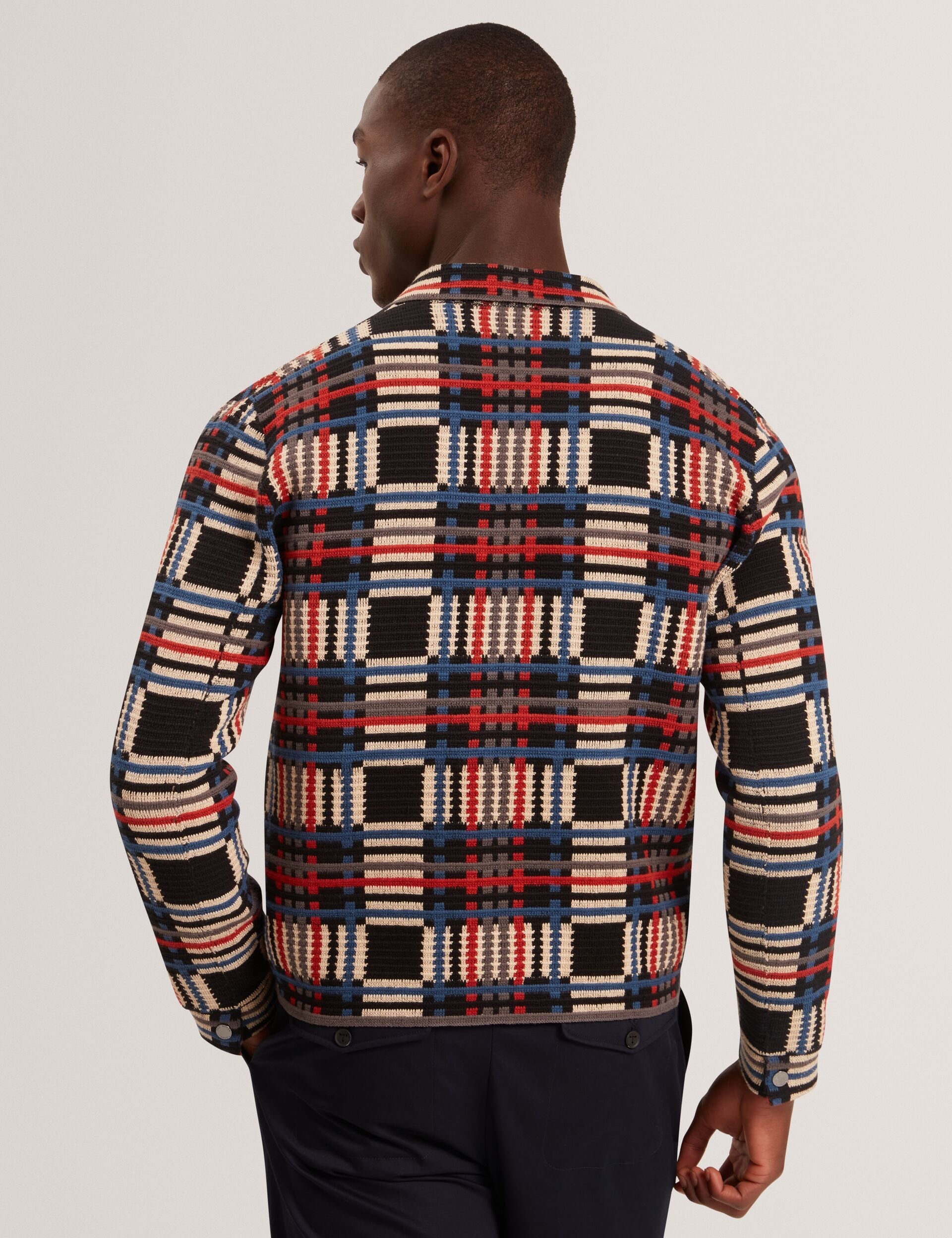 Ted Baker HENREIN Pure Cotton Patchwork Knit Zip Jacket MULTICOLOUR