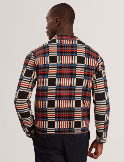 Ted Baker HENREIN Pure Cotton Patchwork Knit Zip Jacket MULTICOLOUR