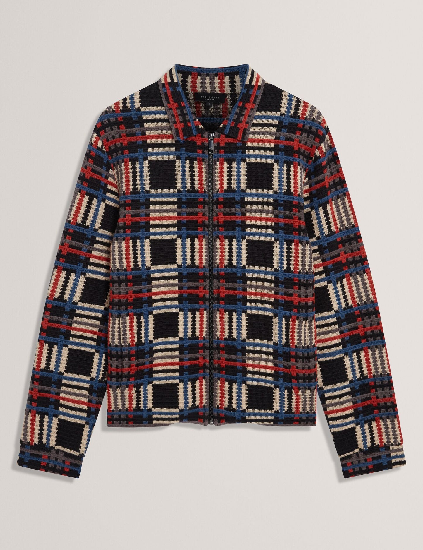 Ted Baker HENREIN Pure Cotton Patchwork Knit Zip Jacket MULTICOLOUR
