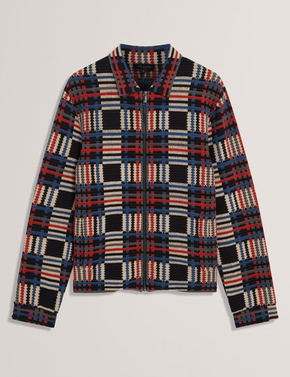 Ted Baker HENREIN Pure Cotton Patchwork Knit Zip Jacket MULTICOLOUR