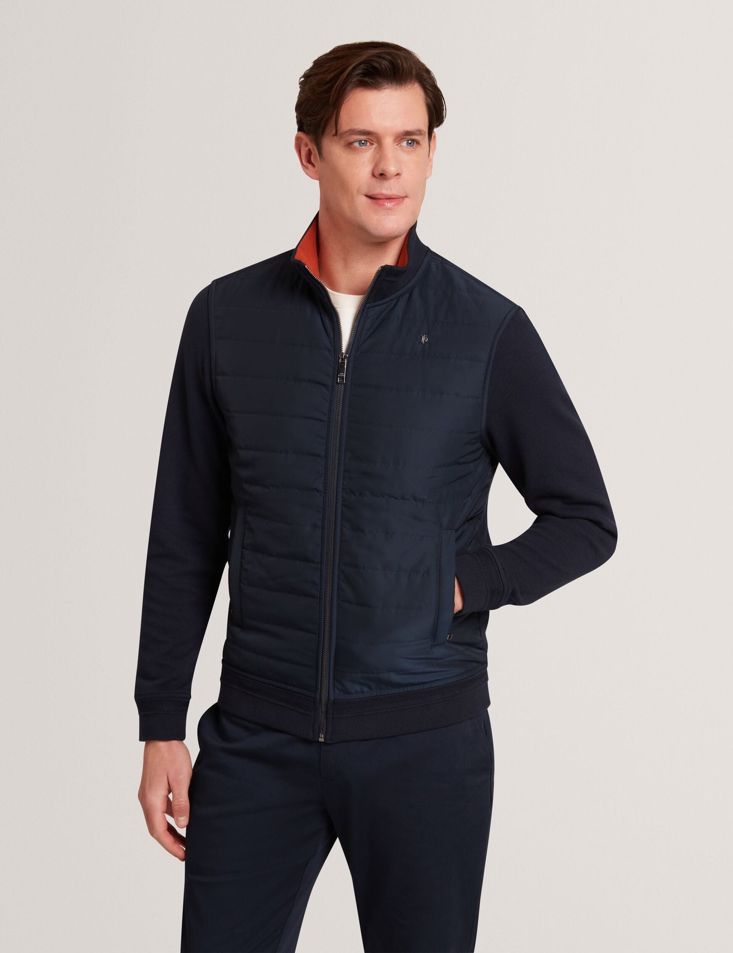 Ted Baker DURANO Quilted Front Zip-Through Knit Jacket NAVY