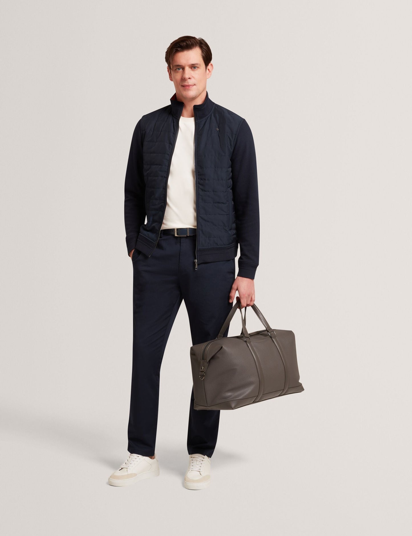 Ted Baker DURANO Quilted Front Zip-Through Knit Jacket NAVY