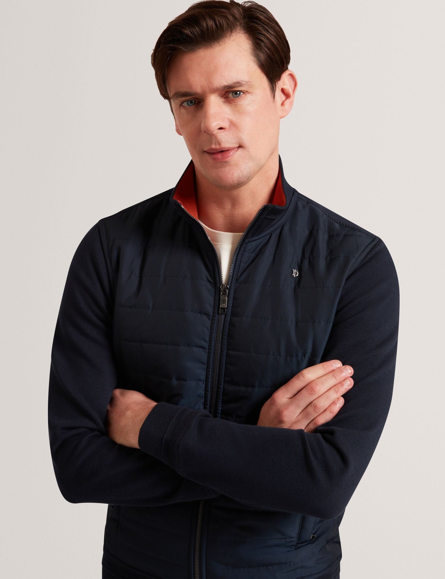 Ted Baker DURANO Quilted Front Zip-Through Knit Jacket NAVY