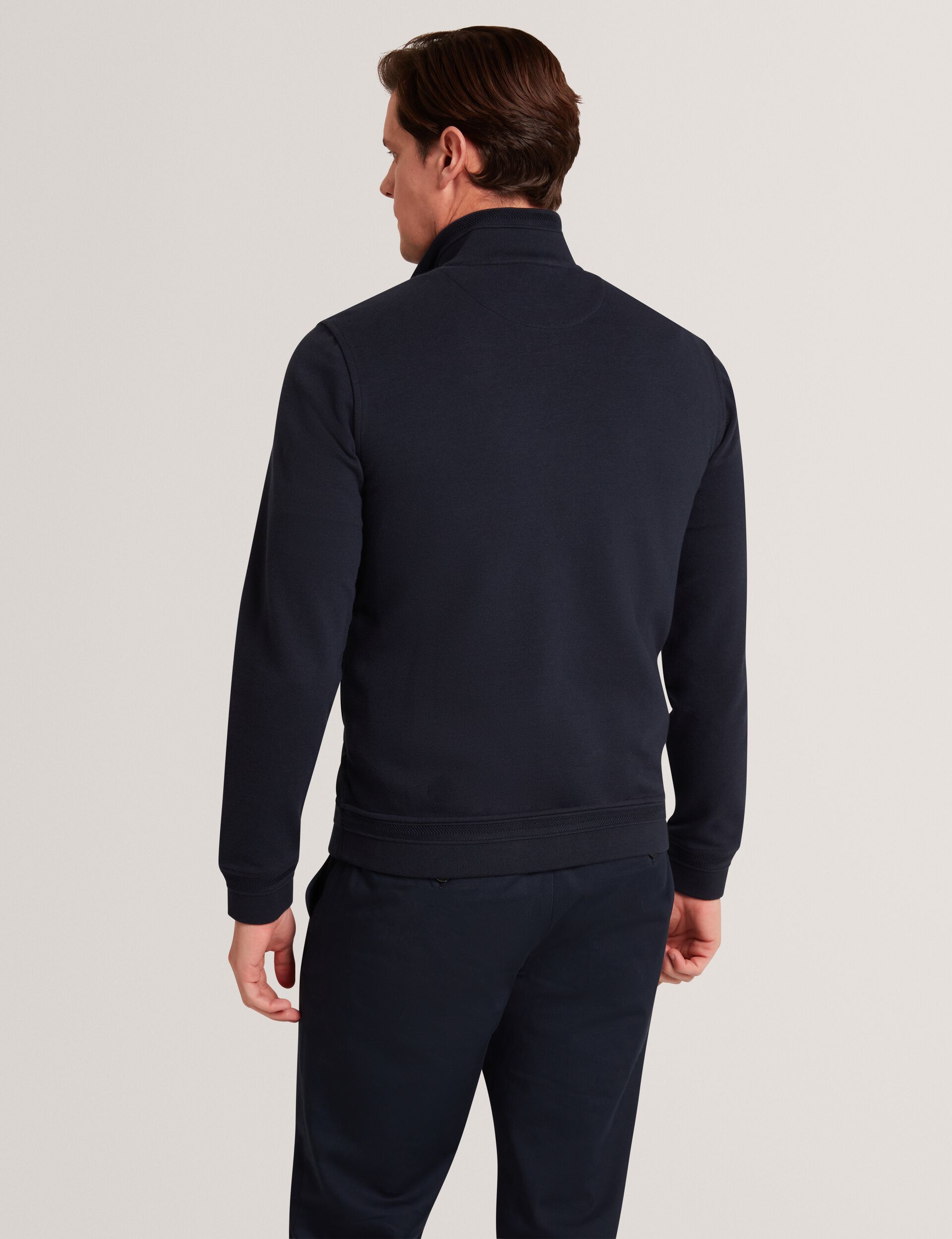 Ted Baker DURANO Quilted Front Zip-Through Knit Jacket NAVY