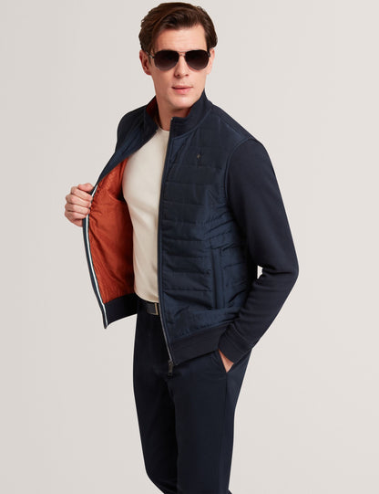 Ted Baker DURANO Quilted Front Zip-Through Knit Jacket NAVY
