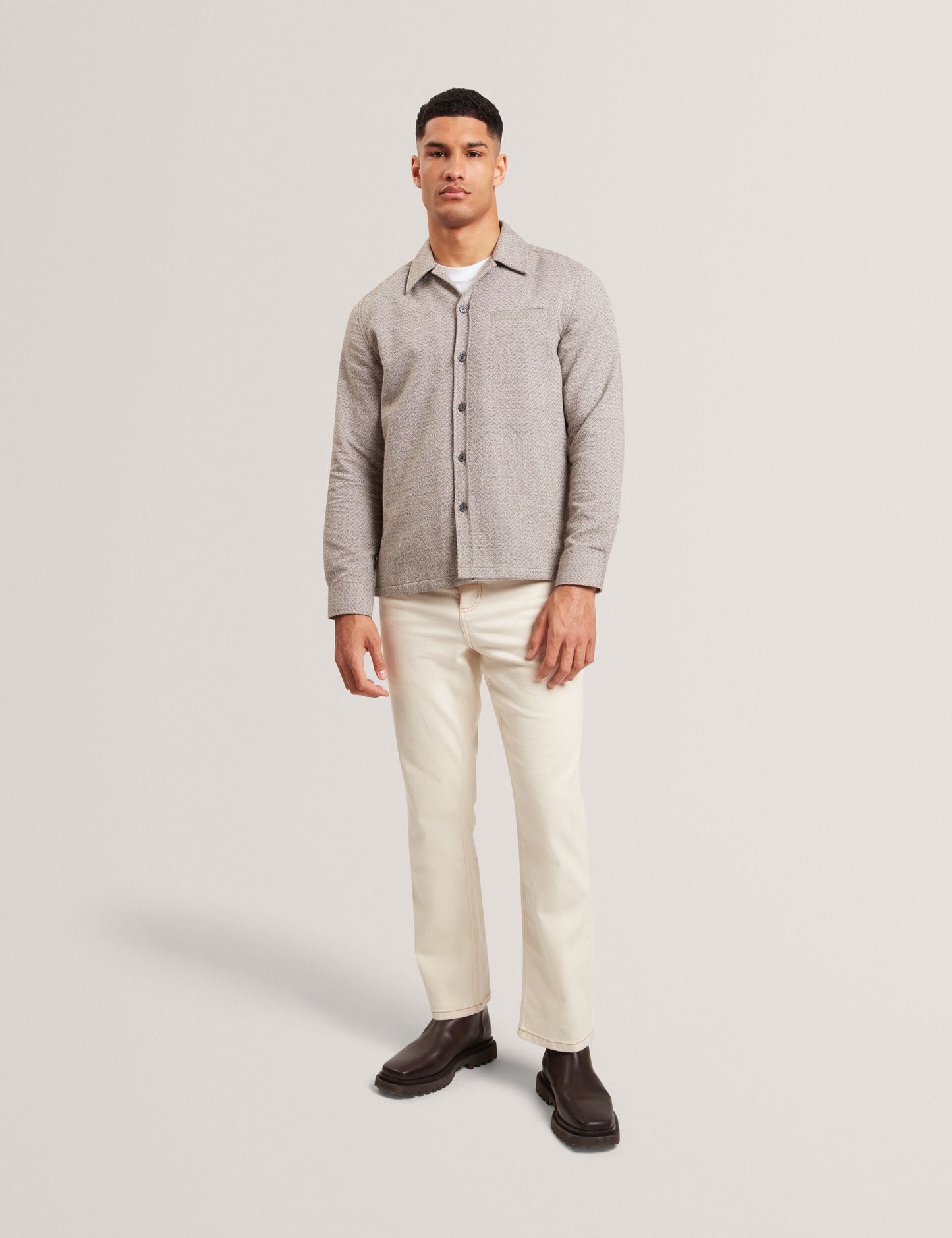 Ted Baker RYNEL Textured Weave Long Sleeve Overshirt GREY