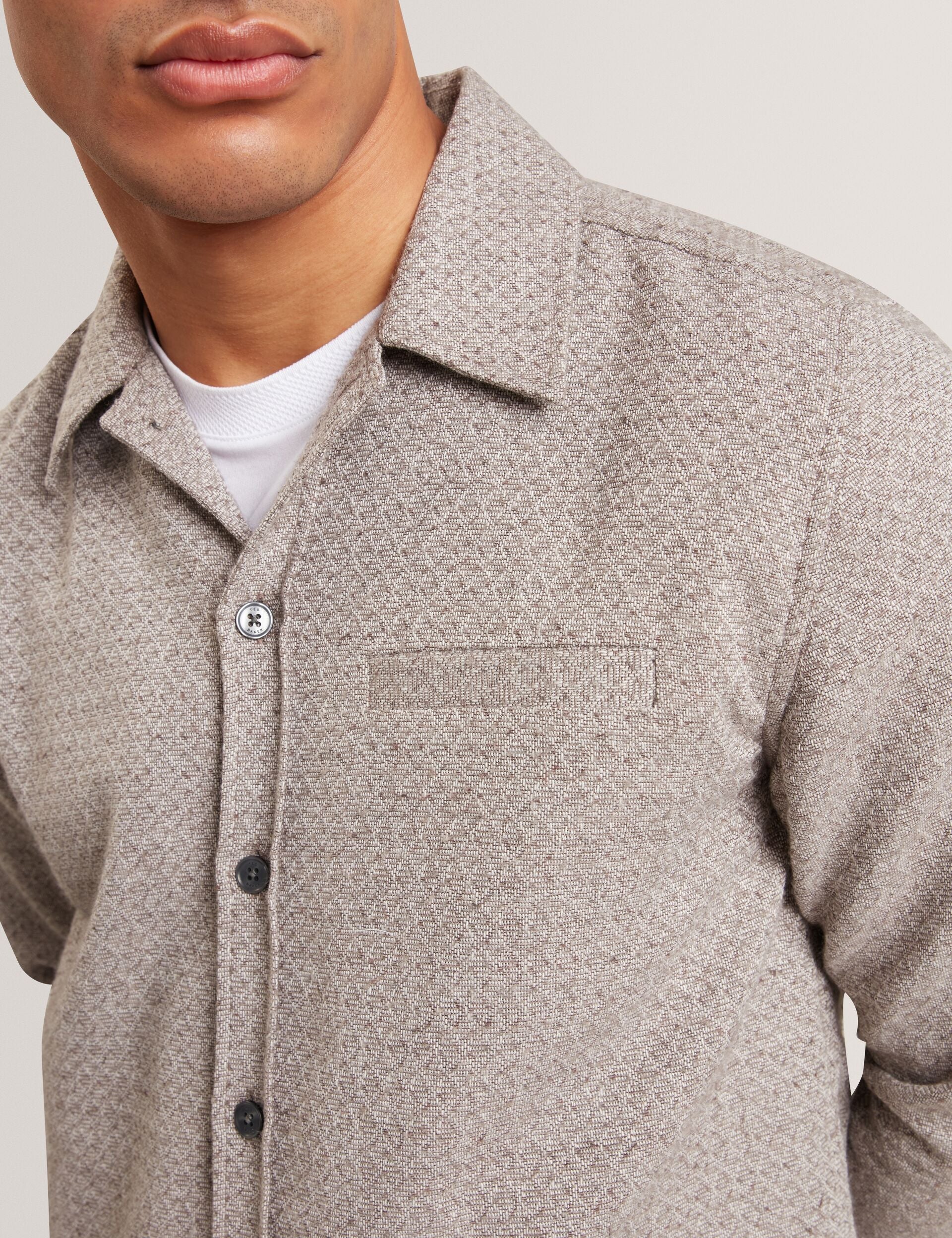 Ted Baker RYNEL Textured Weave Long Sleeve Overshirt GREY