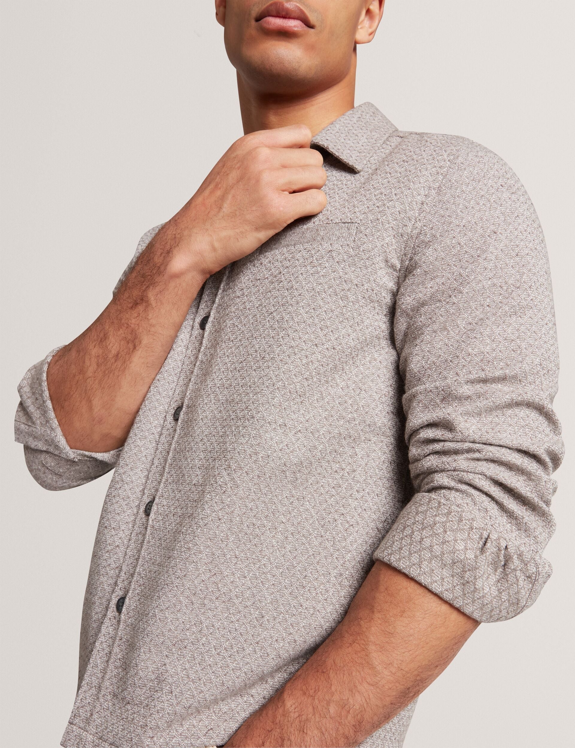 Ted Baker RYNEL Textured Weave Long Sleeve Overshirt GREY