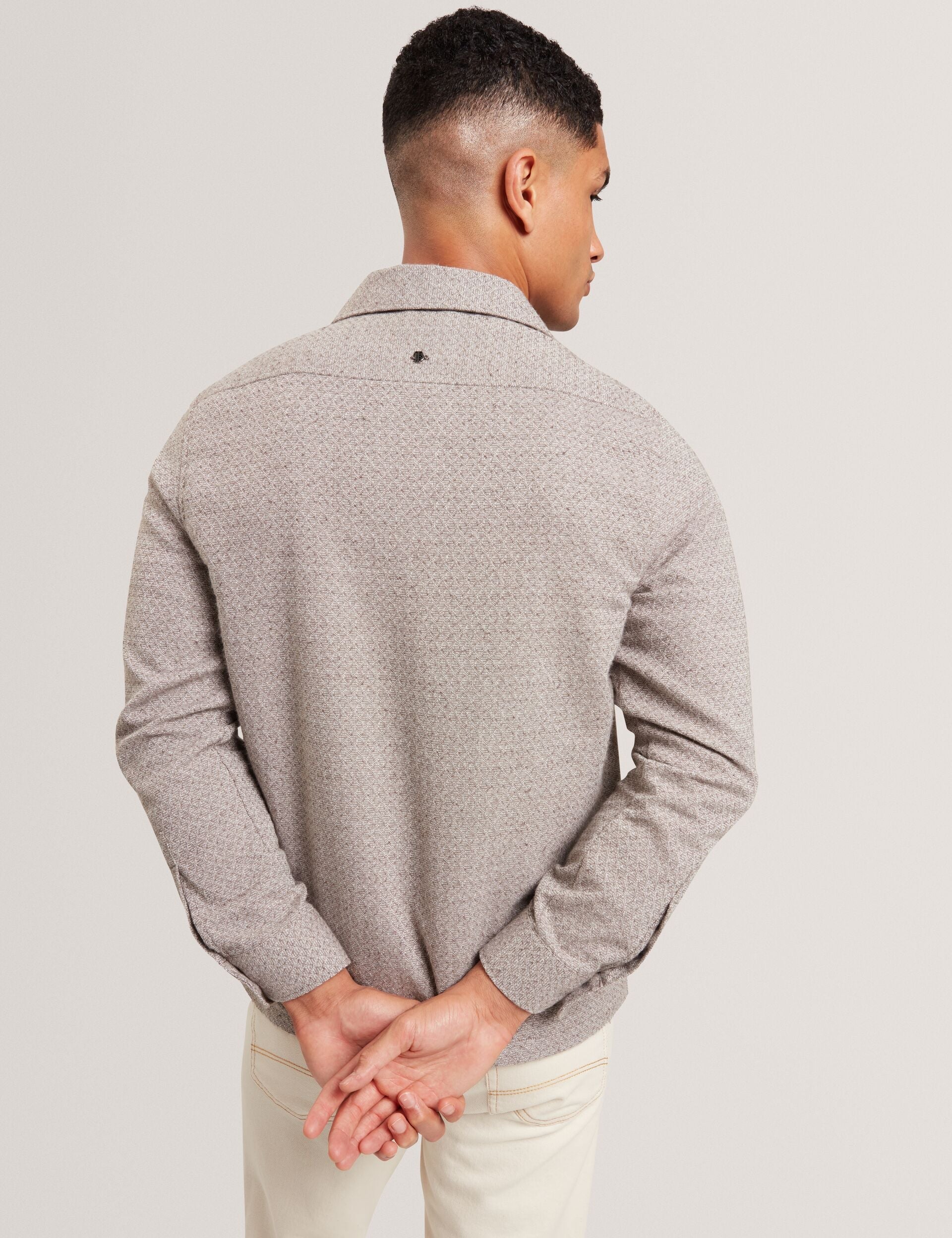 Ted Baker RYNEL Textured Weave Long Sleeve Overshirt GREY
