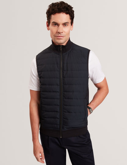 Ted Baker PAFAVOR Quilted Front Funnel Neck Zip-Up Gilet NAVY