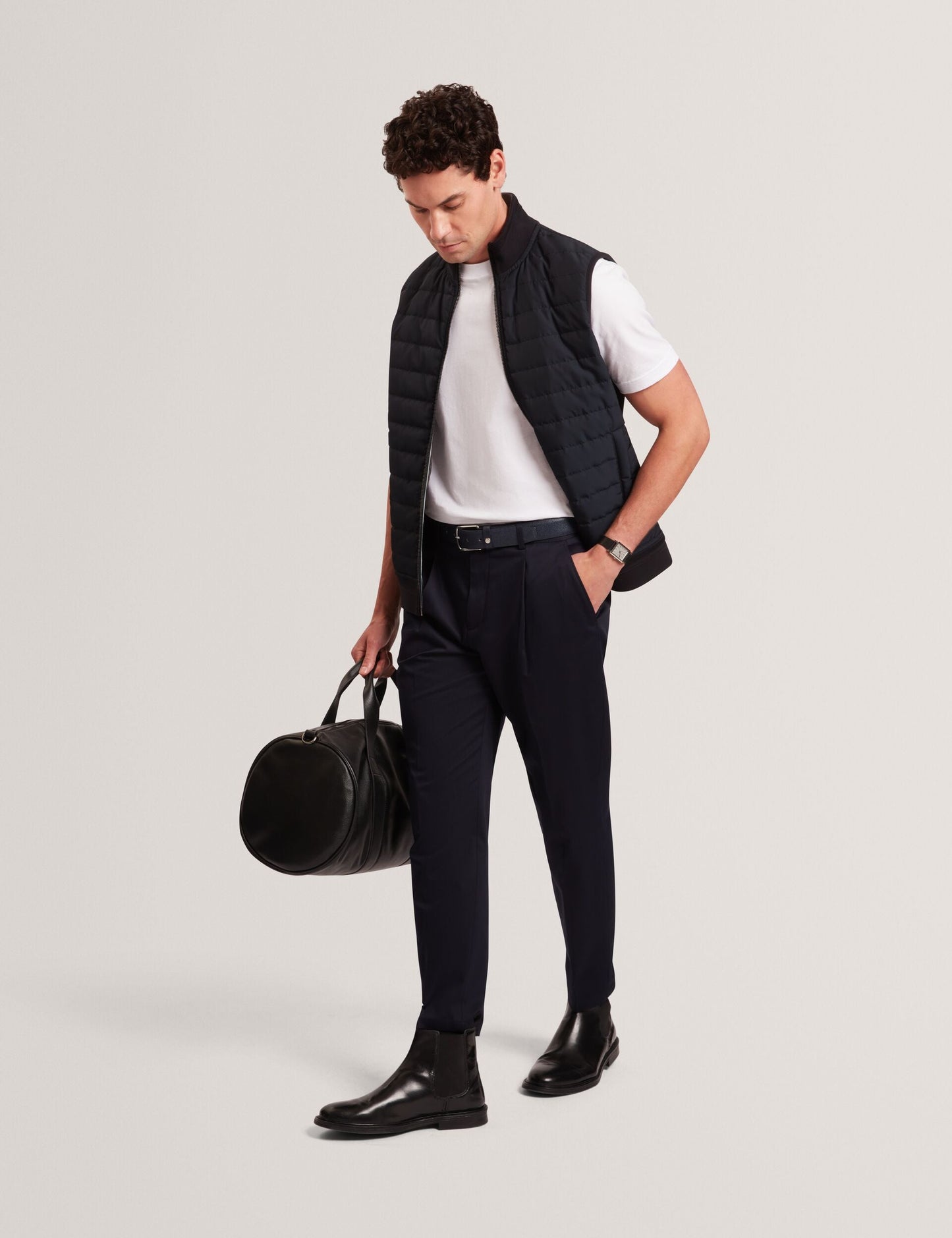 Ted Baker PAFAVOR Quilted Front Funnel Neck Zip-Up Gilet NAVY