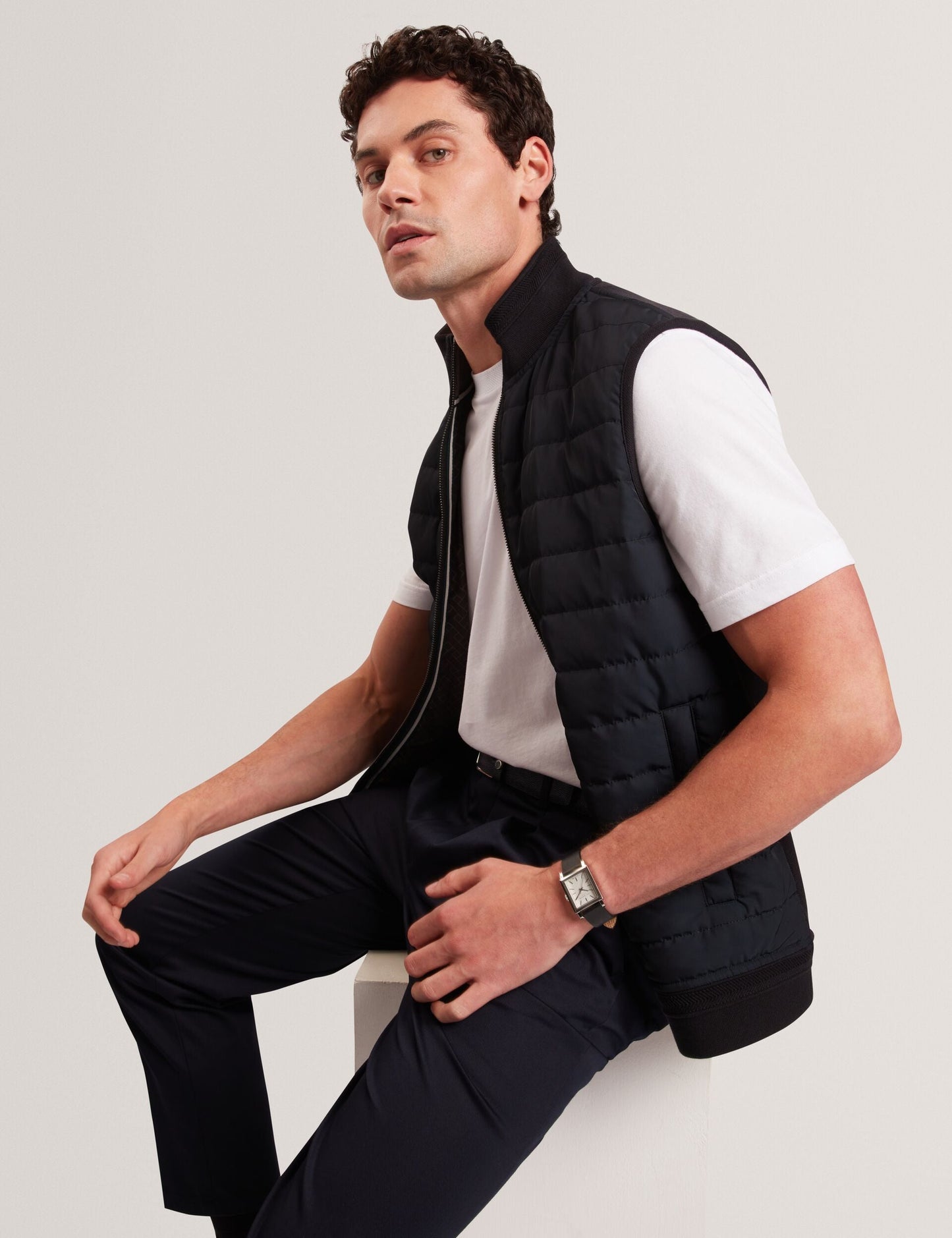 Ted Baker PAFAVOR Quilted Front Funnel Neck Zip-Up Gilet NAVY