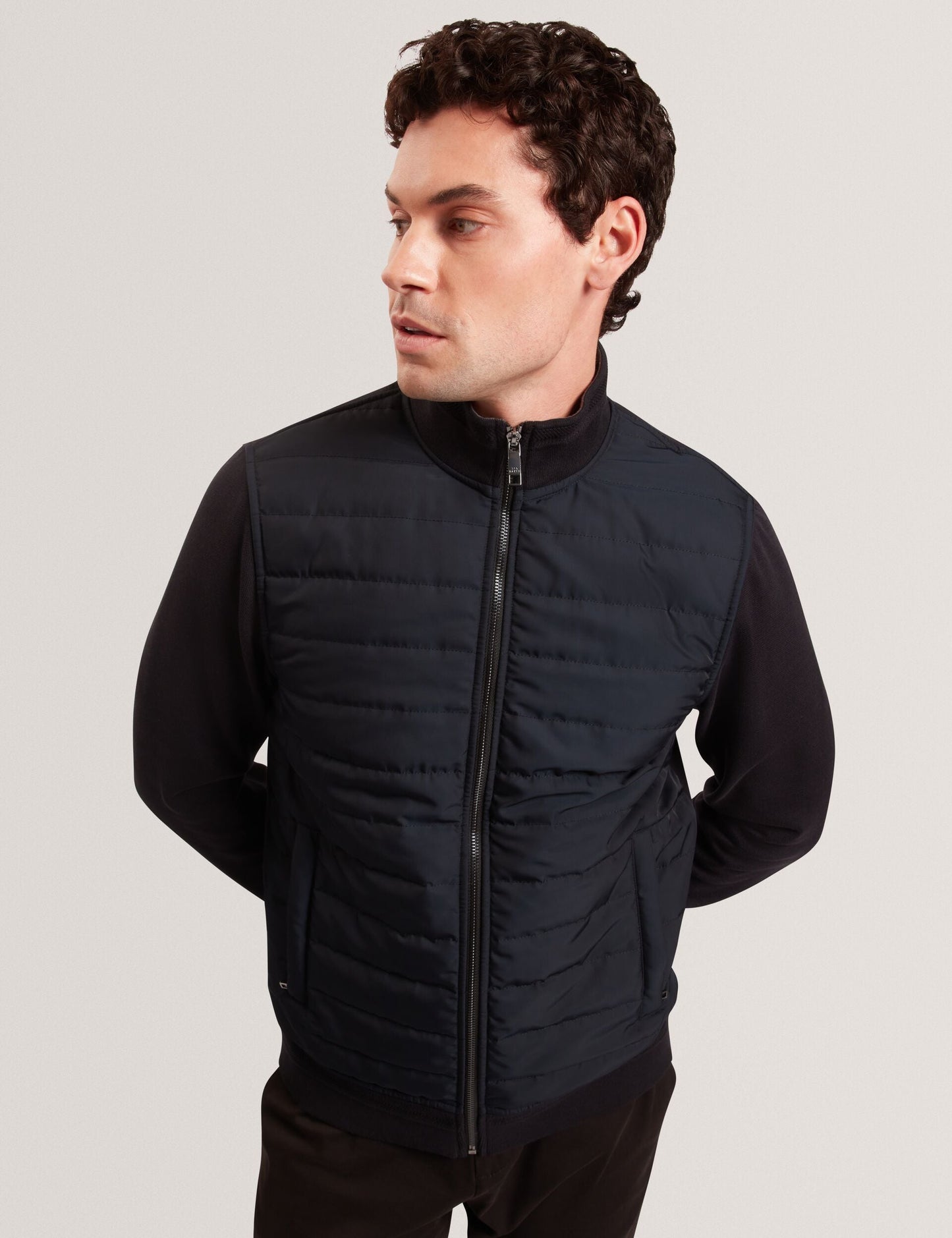 Ted Baker DURANO Quilted Front Zip-Through Knit Jacket BLACK