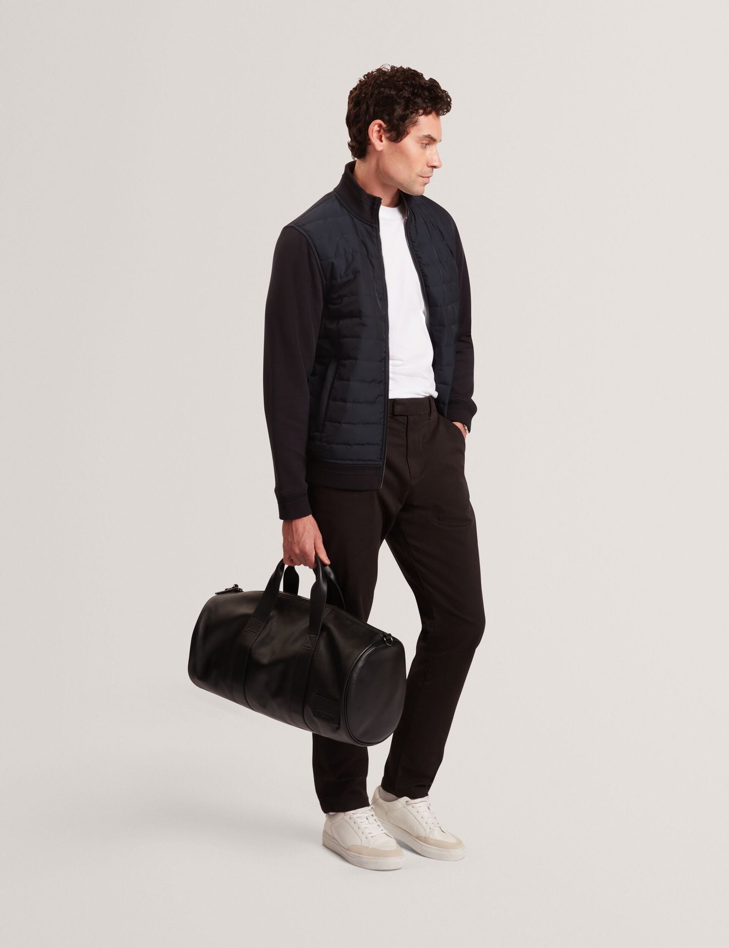 Ted Baker DURANO Quilted Front Zip-Through Knit Jacket BLACK