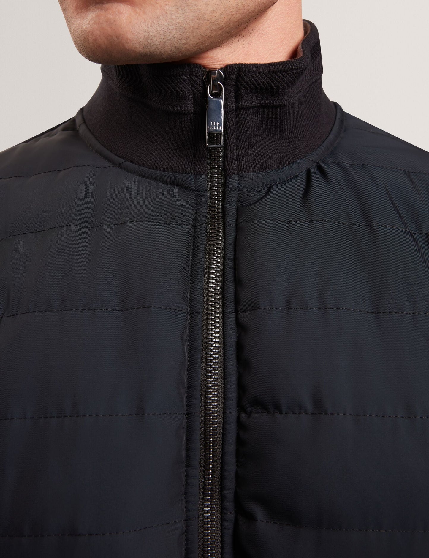 Ted Baker DURANO Quilted Front Zip-Through Knit Jacket BLACK
