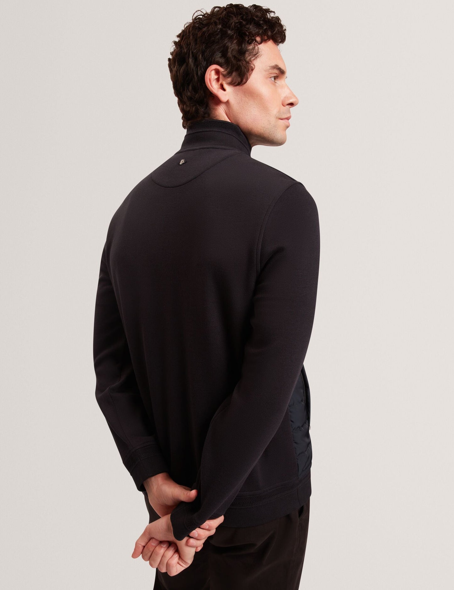 Ted Baker DURANO Quilted Front Zip-Through Knit Jacket BLACK