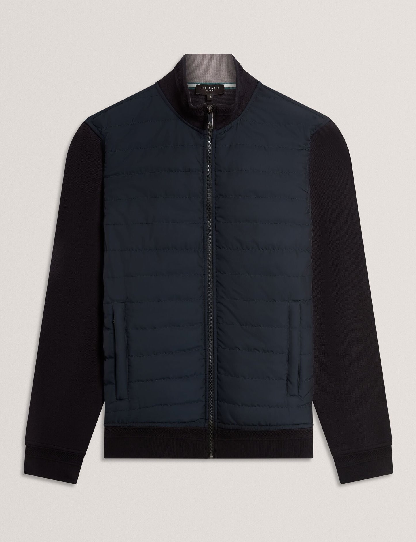 Ted Baker DURANO Quilted Front Zip-Through Knit Jacket BLACK