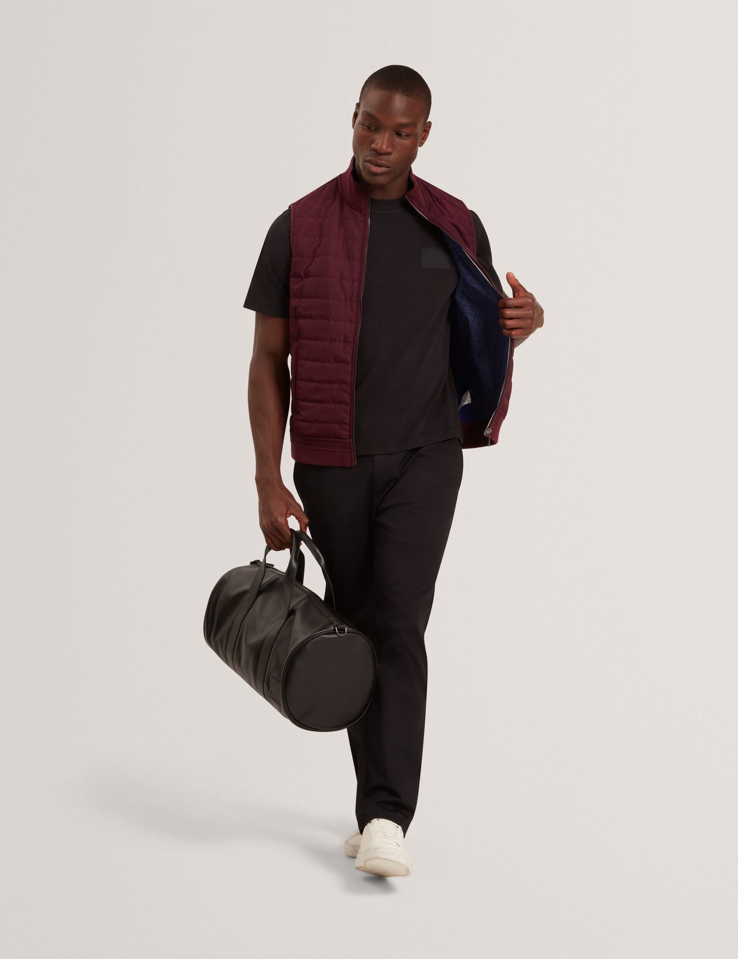 Ted Baker PAFAVOR Quilted Front Funnel Neck Zip-Up Gilet MAROON
