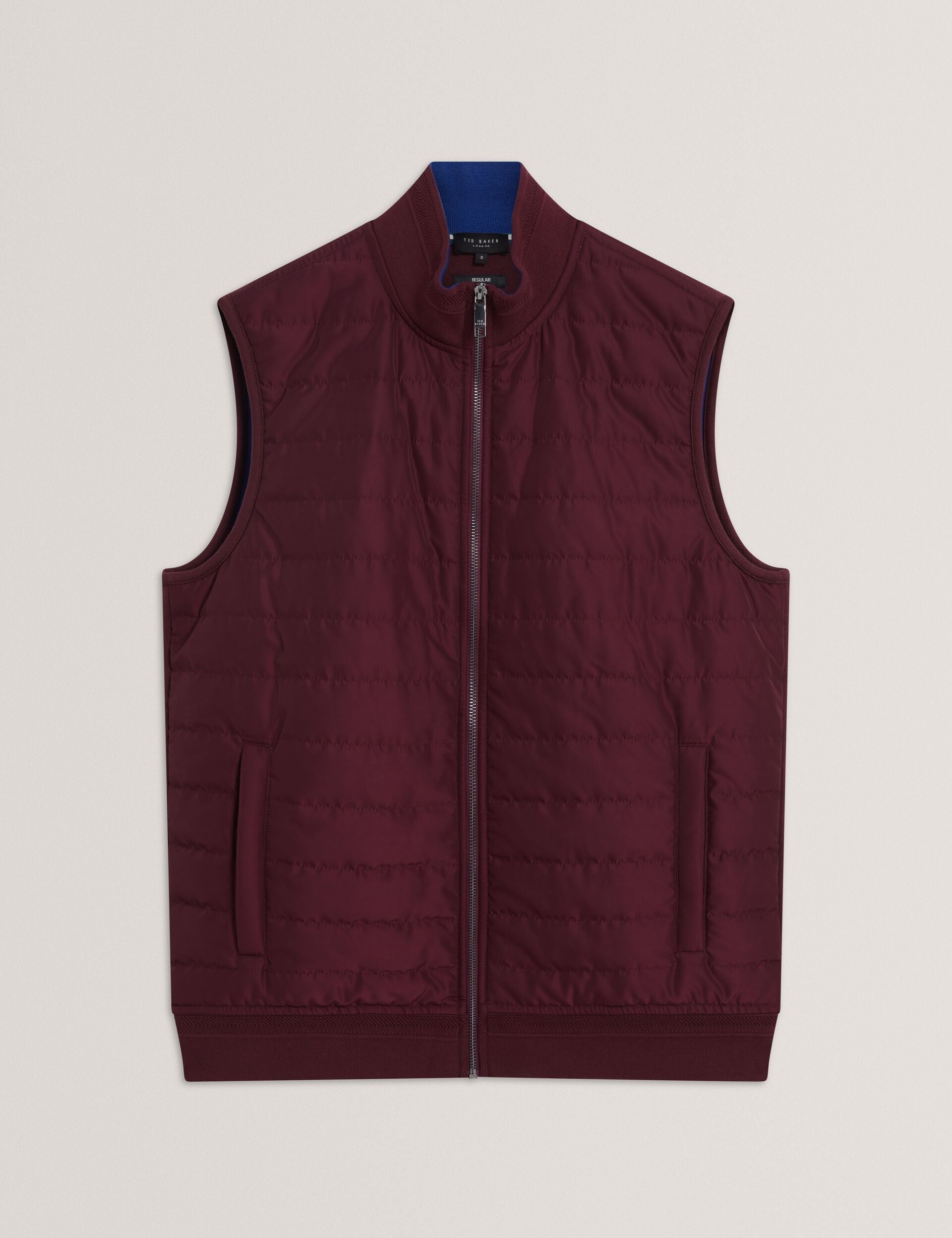 Ted Baker PAFAVOR Quilted Front Funnel Neck Zip-Up Gilet MAROON