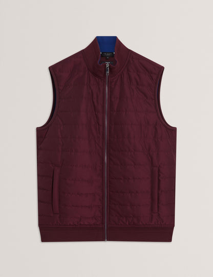 Ted Baker PAFAVOR Quilted Front Funnel Neck Zip-Up Gilet MAROON