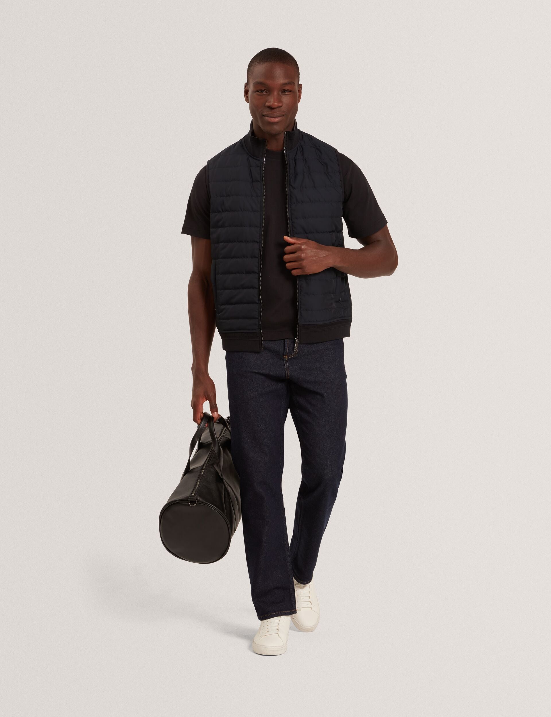 Ted Baker PAFAVOR Quilted Front Funnel Neck Zip-Up Gilet BLACK