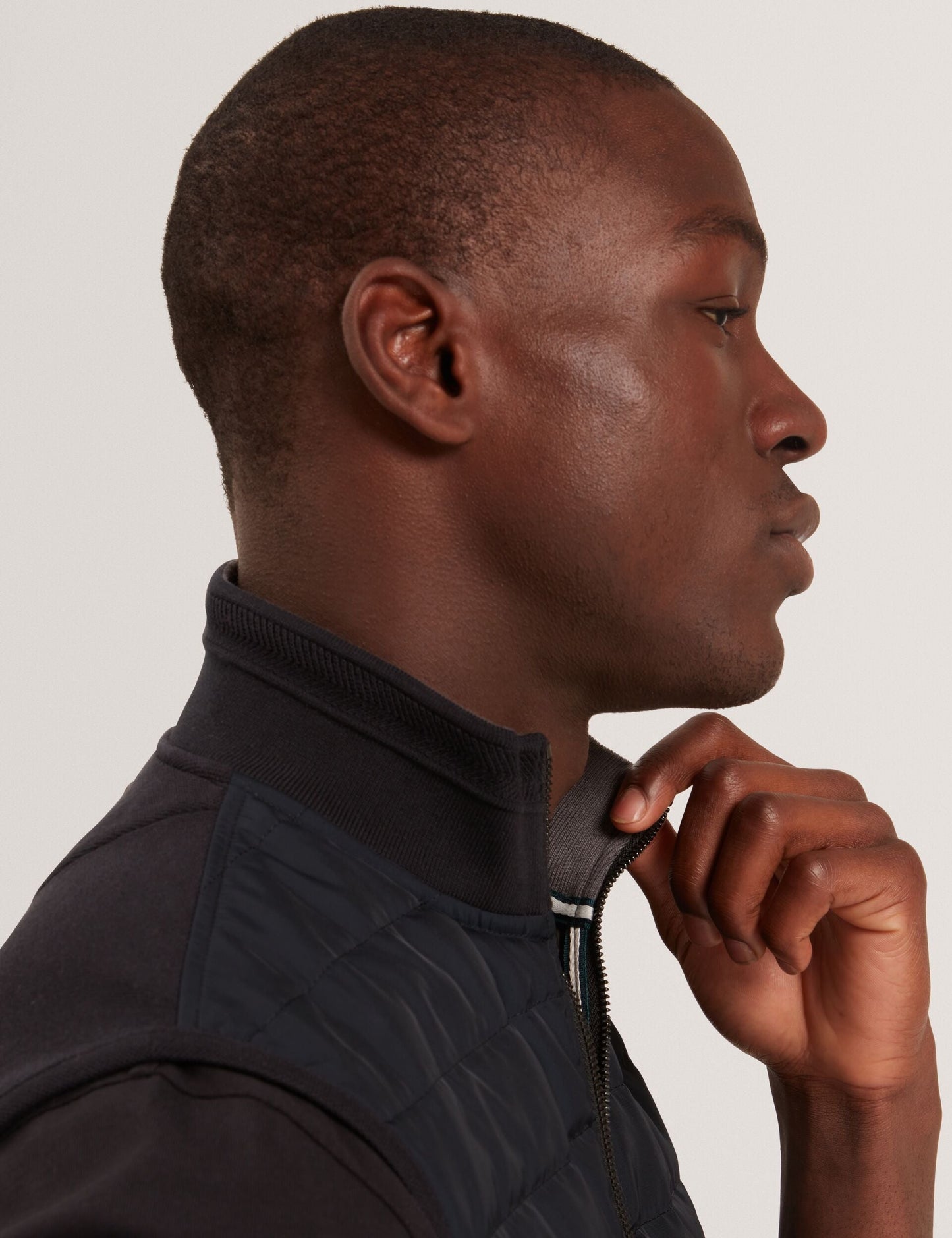 Ted Baker PAFAVOR Quilted Front Funnel Neck Zip-Up Gilet BLACK
