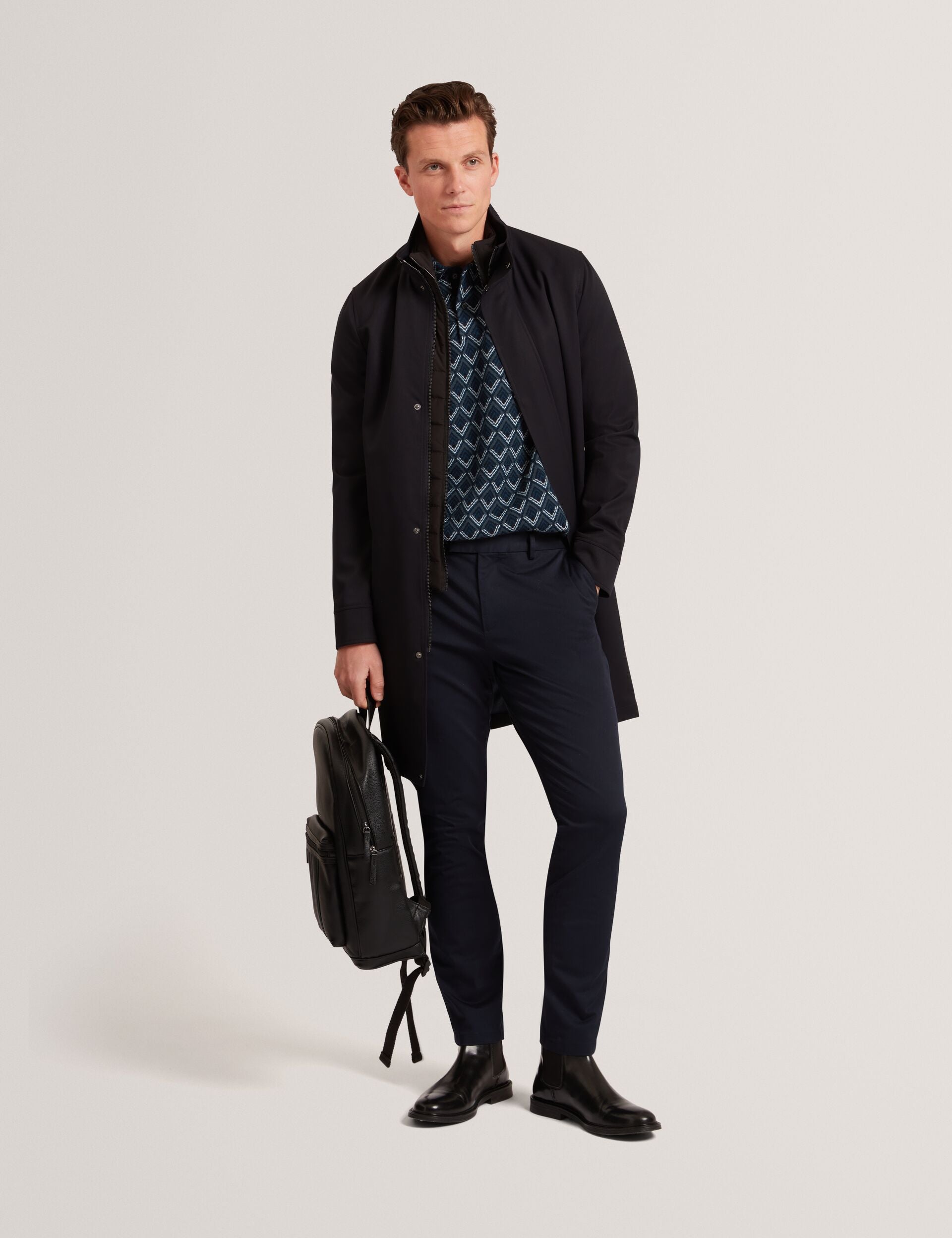 Ted Baker RUABON Funnel Neck Longline Jacket With Liner NAVY